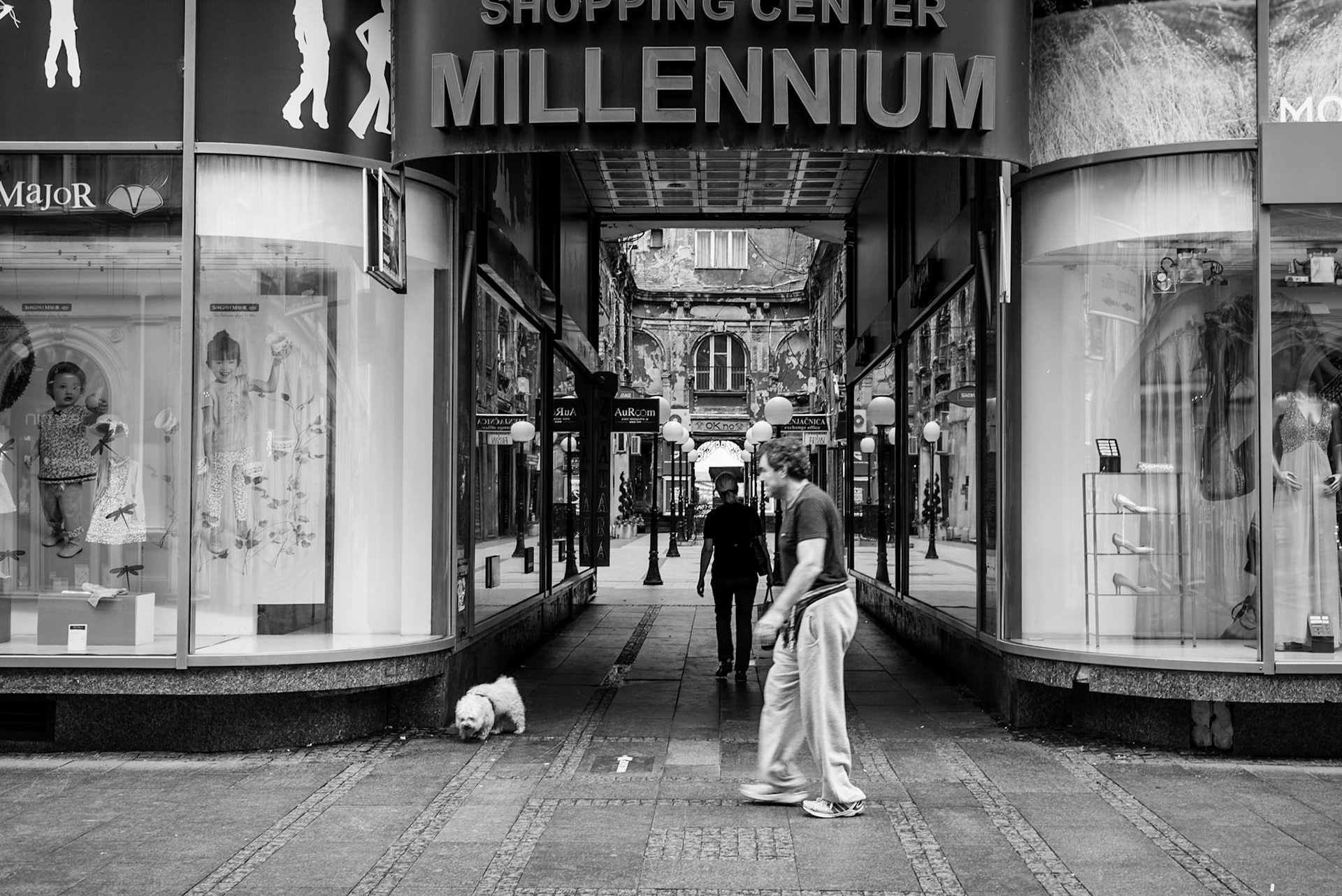 A man walking his dog early morning in Belgrade, Serbia