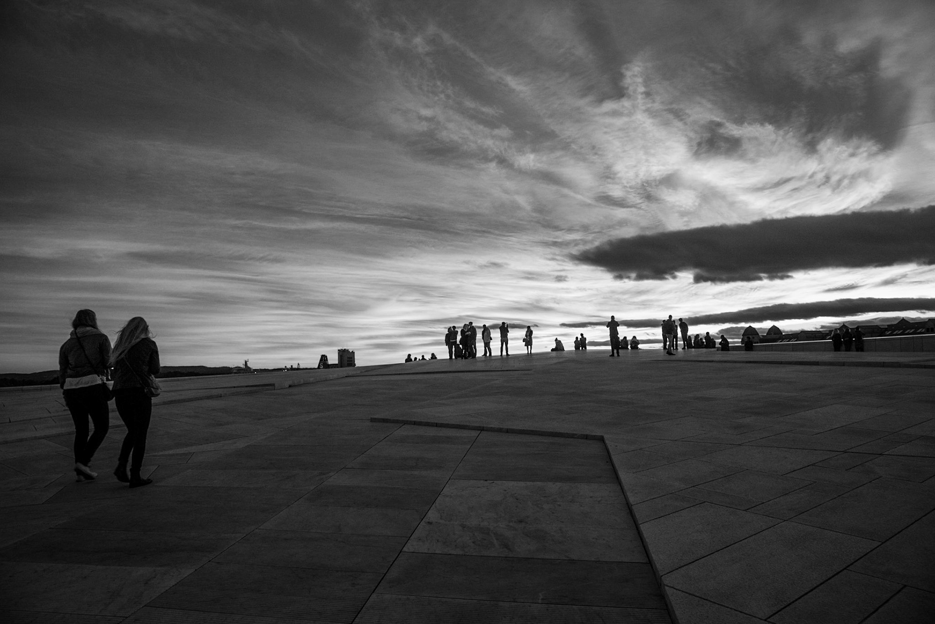 People walking on the roof of the Oslo Opera House in Norway