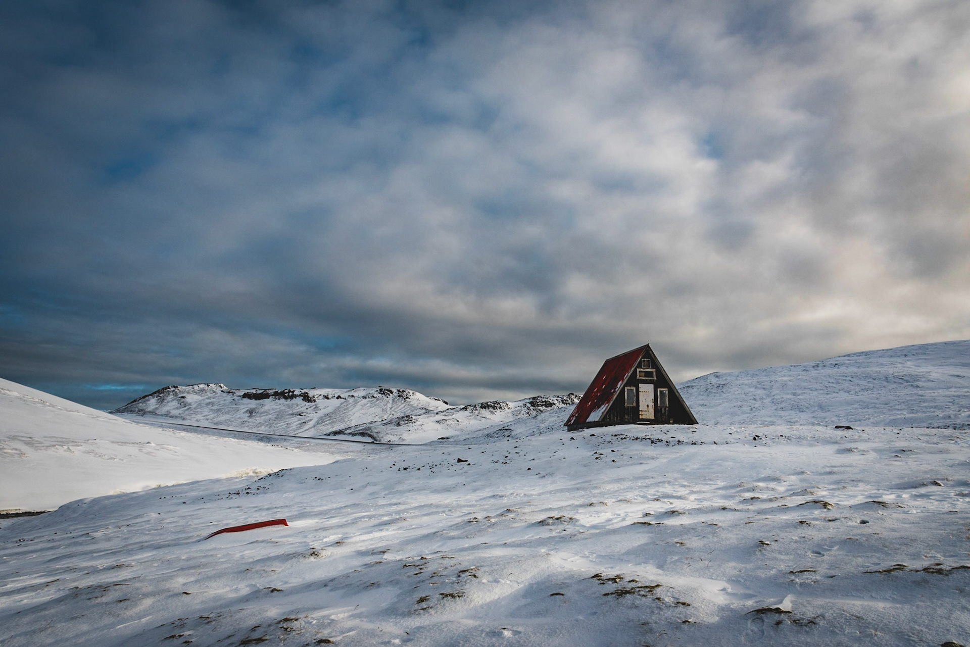 Red house in the Snaefellsnesvegur Peninsula in Iceland