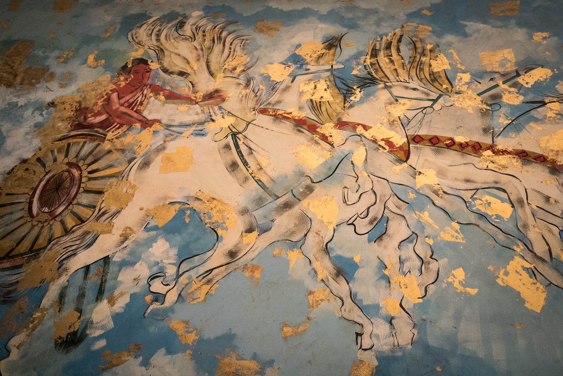 A painting on the ceiling of the reception of an abandoned hotel in Nicosia, Cyprus