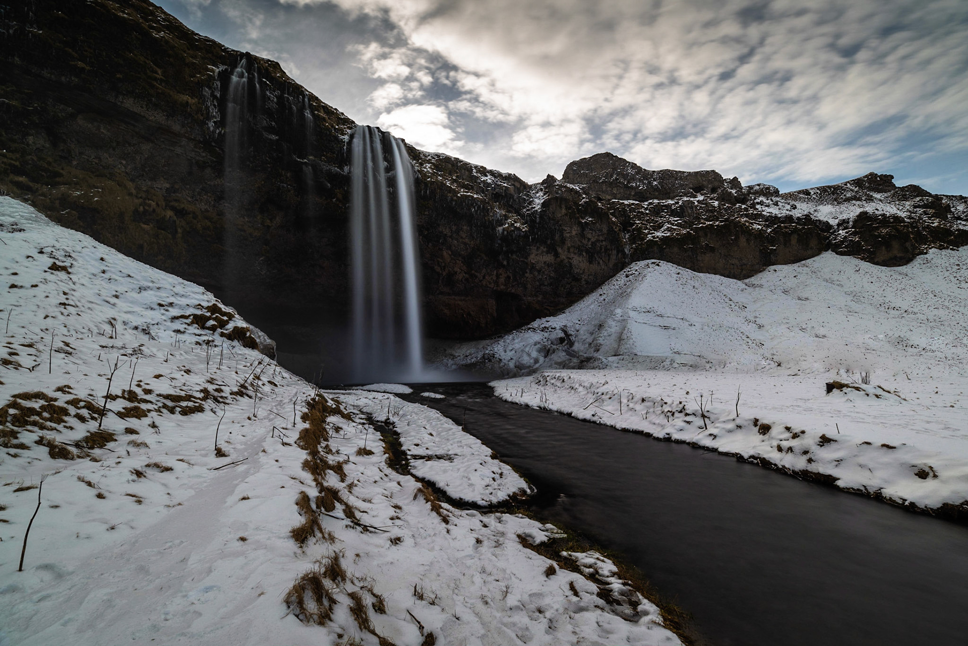 Seljalandsfoss, a 60 meters drop waterfall, situated on the South Coast of Iceland.