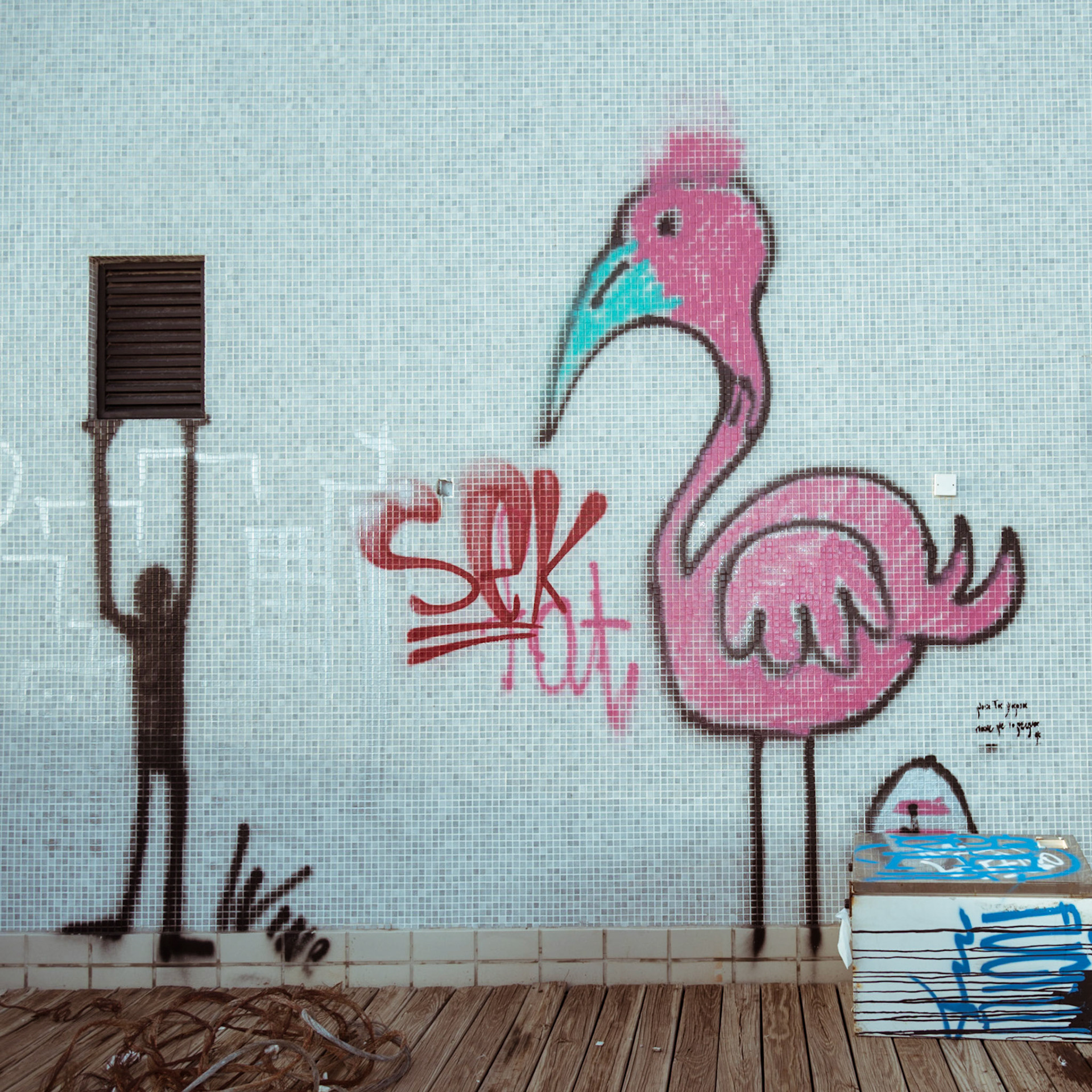 Street art on the roof of an abandoned hotel in Nicosia, Cyprus