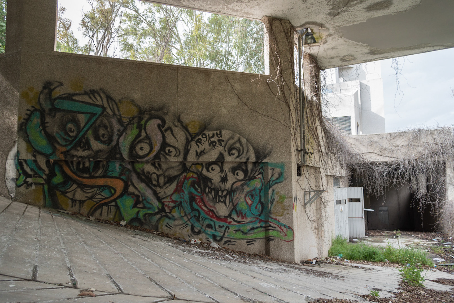The entrance to the parking of an abandoned hotel in the heard of Nicosia, Cyprus