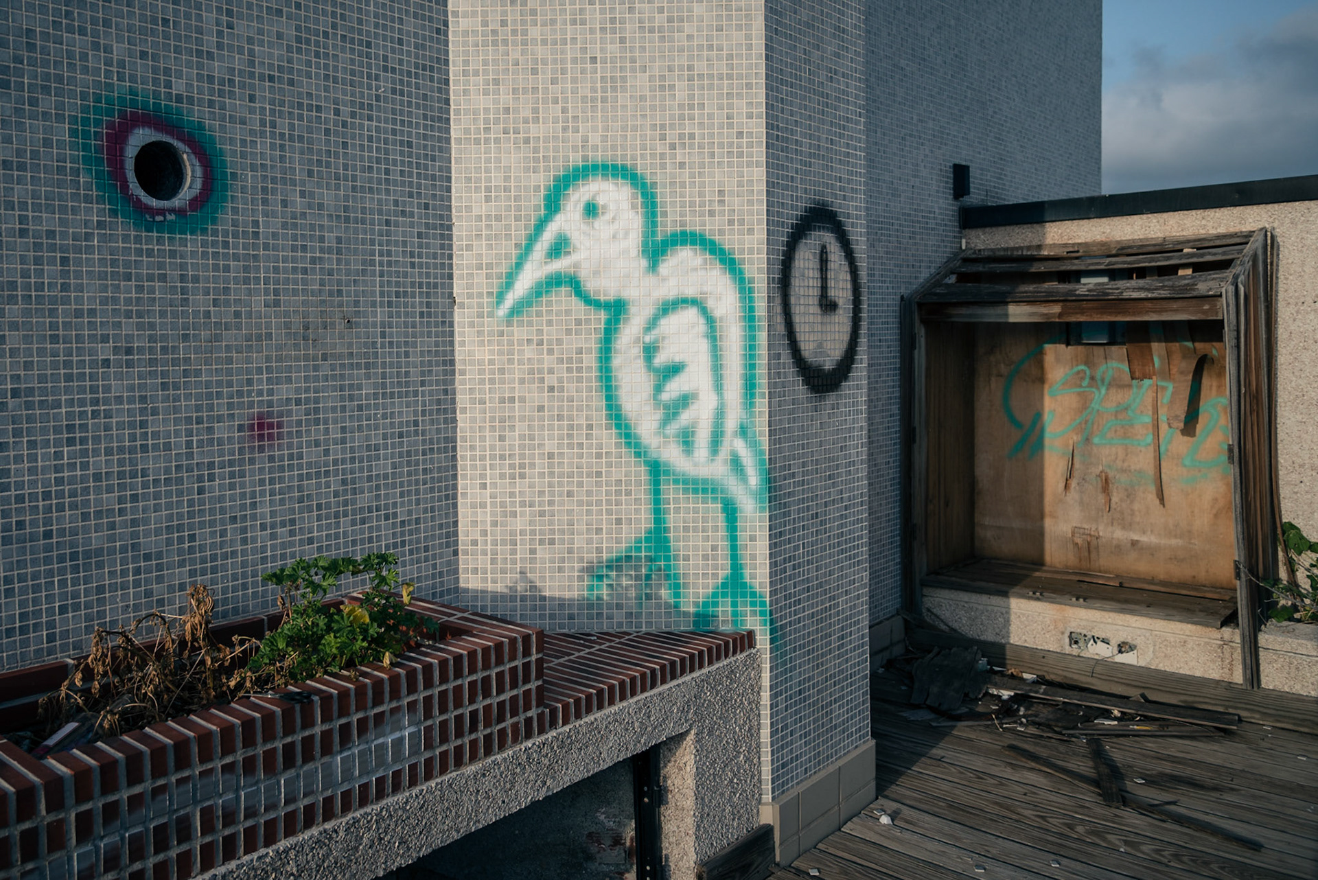 Street art on the roof of an abandoned hotel in Nicosia, Cyprus