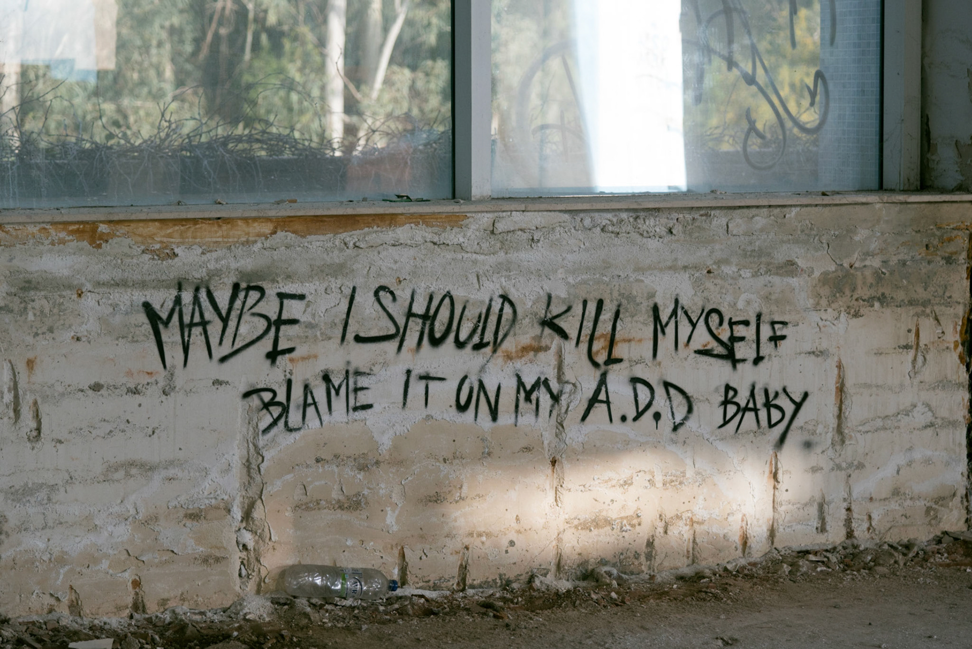 Maybe I should kill myself
Blame it on my ADD baby.
Street art in an abandoned hotel in Nicosia, Cyprus