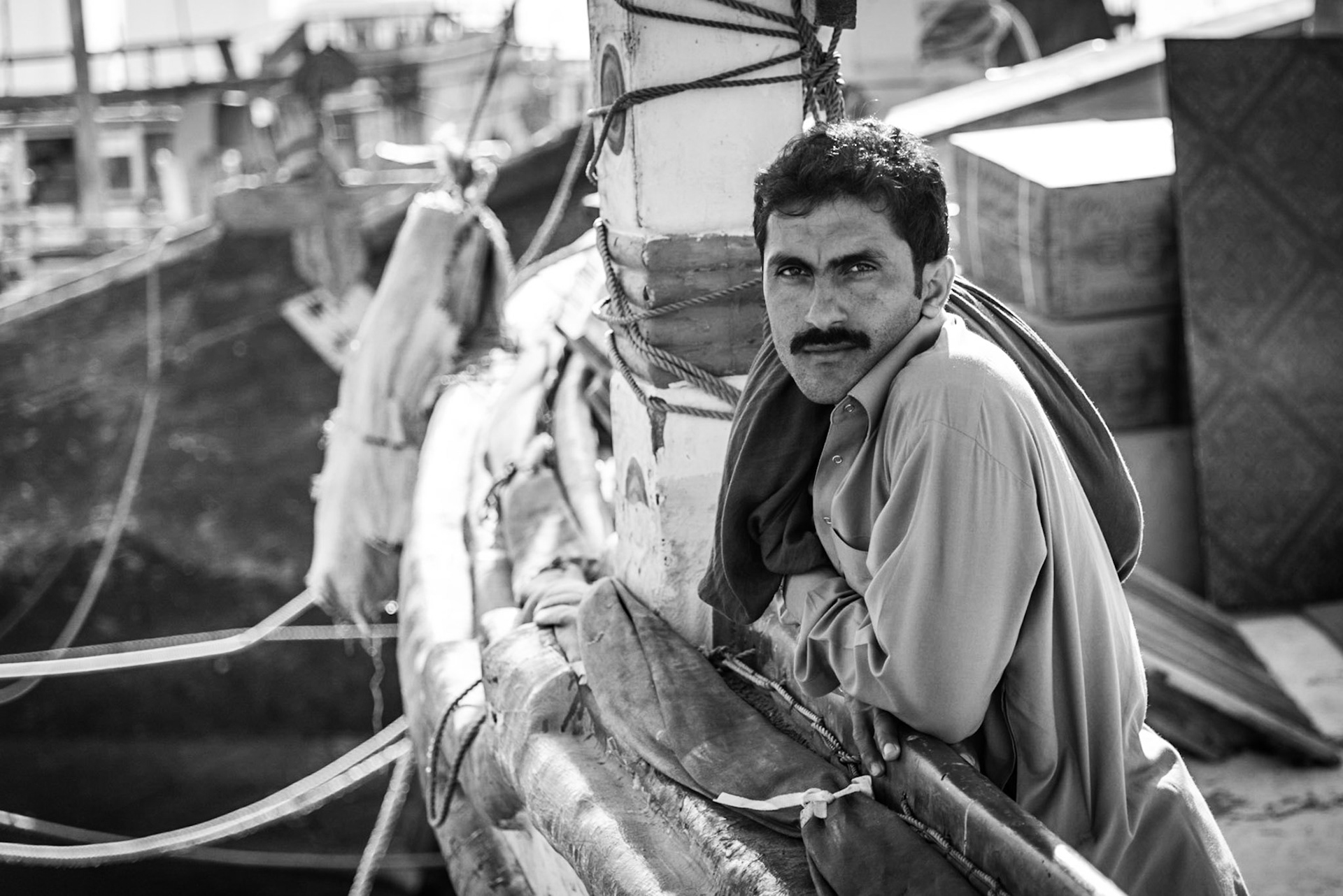 Portrait of a dhow crew member  in Dubai Creek, UAE