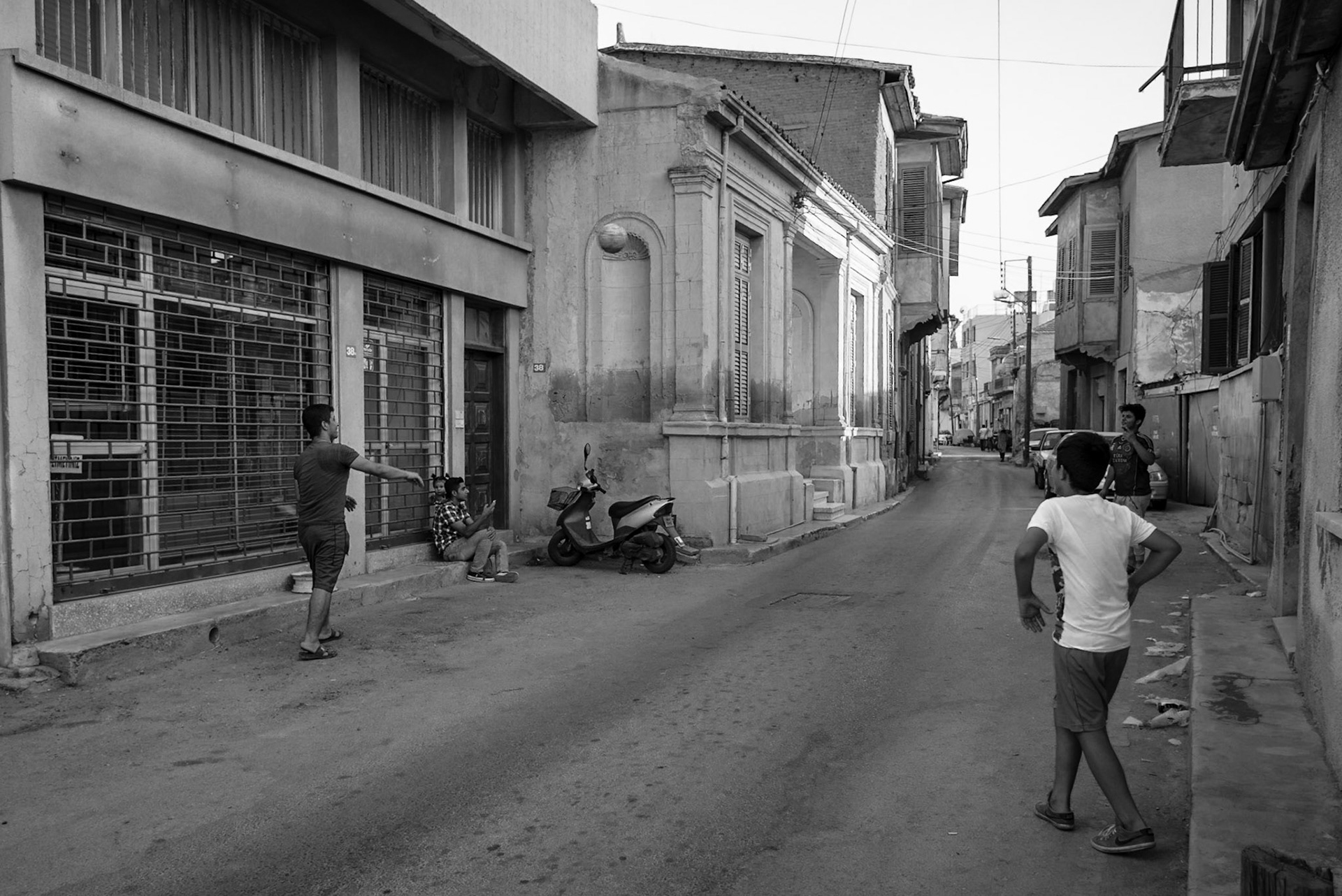 Kids playing football in an alley in occupied Nicosia, Cyprus