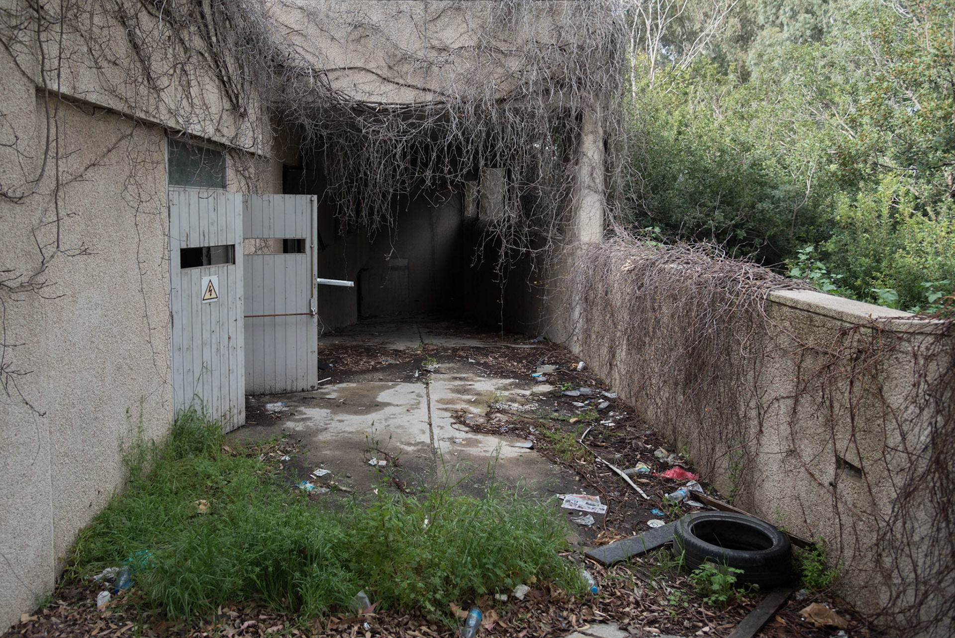 The entrance to the underground parking of the abandoned hotel in the heard of Nicosia, Cyprus