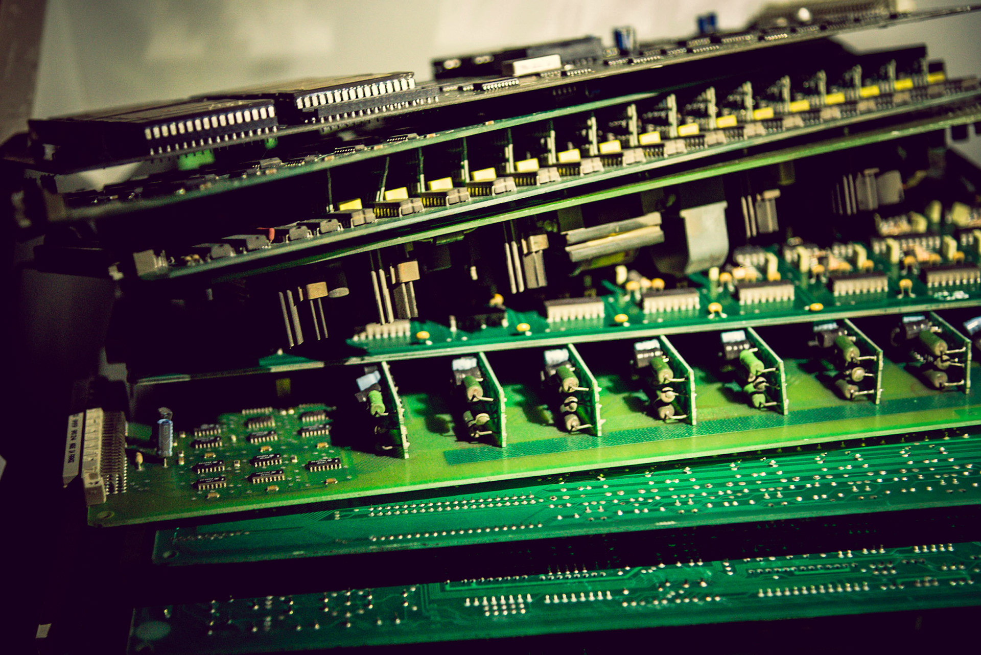 Server motherboards thrown into a drawer in the hotel's lobby