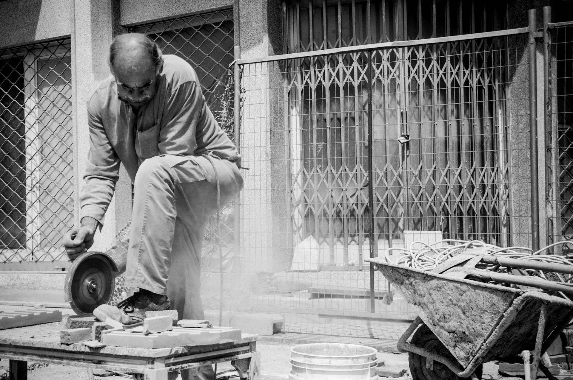 Public worker working for the restoration of Old Nicosia, Cyprus