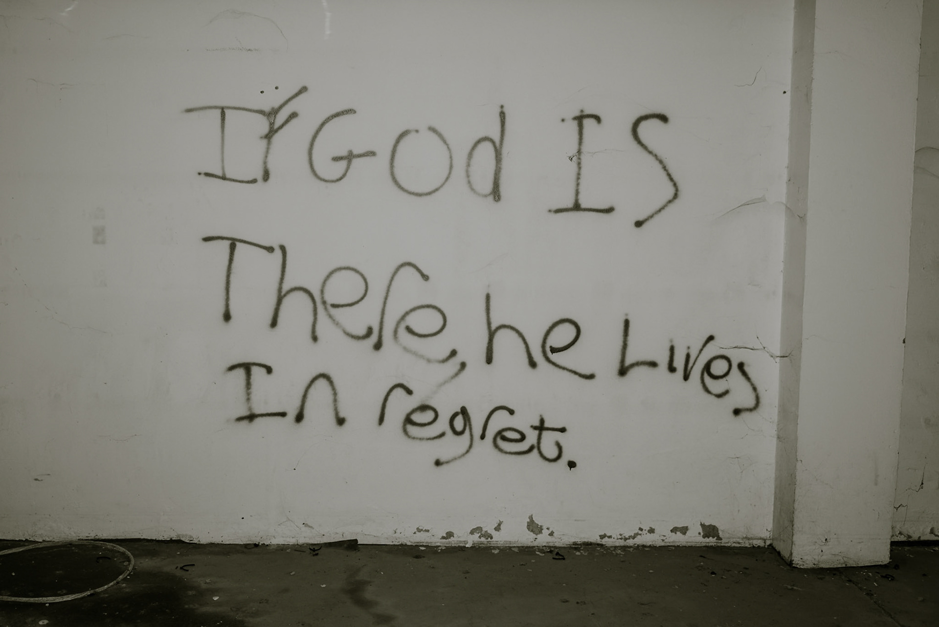 Street art on a wall in the basement of an abandoned hotel in Nicosia, Cyprus