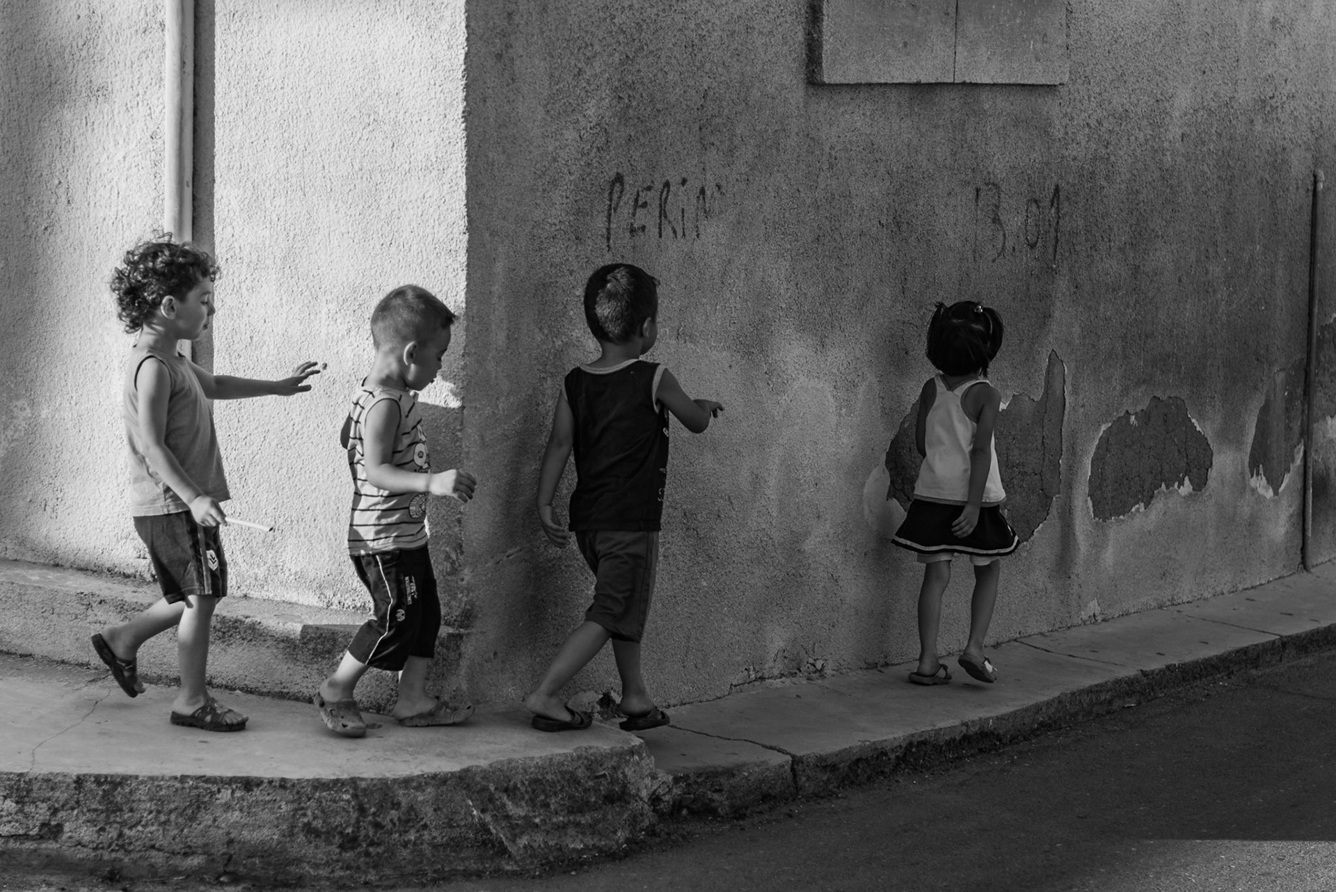 Little kids playing around in Nicosia, Cyprus