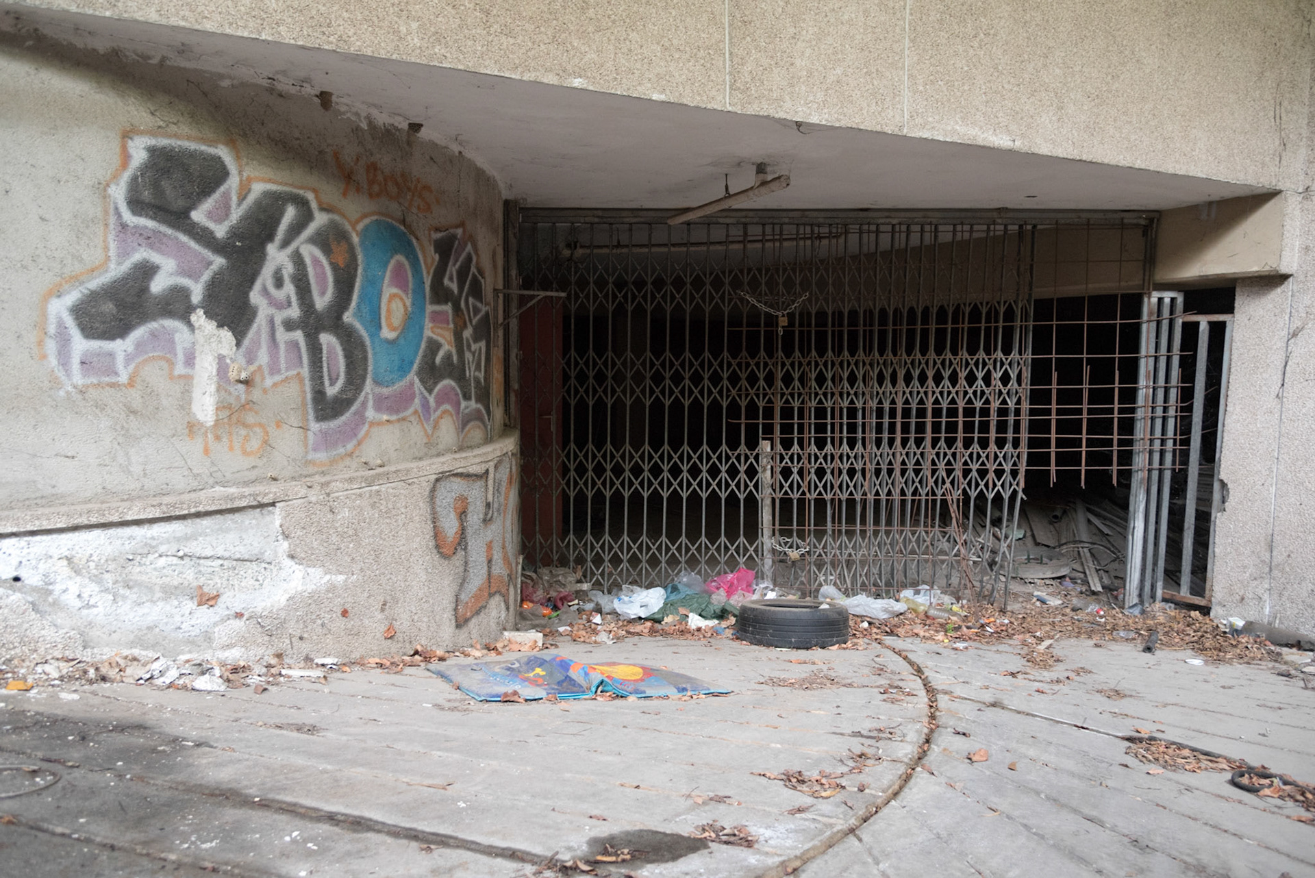 The entrance to the underground parking of an abandoned hotel in the heard of Nicosia, Cyprus