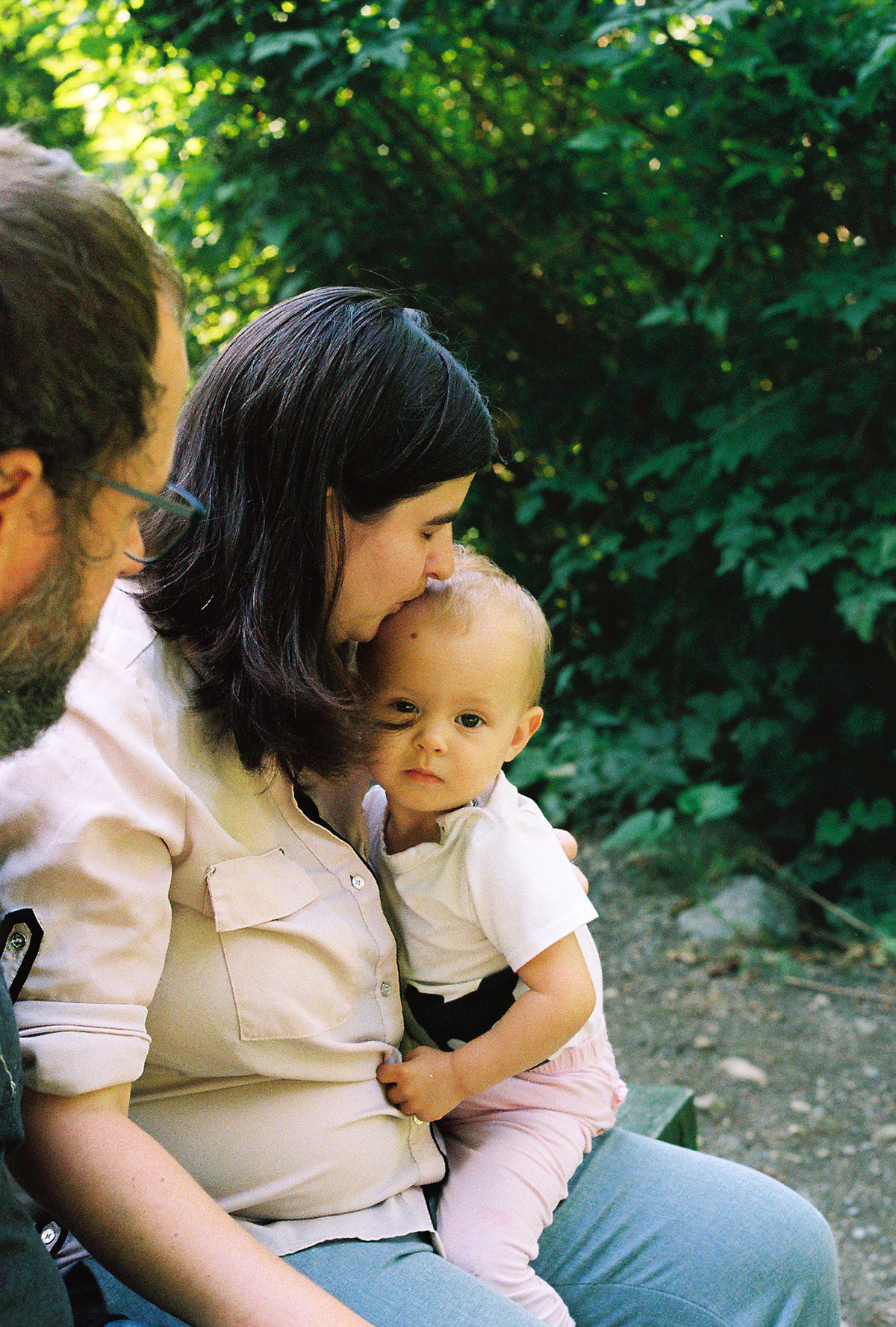 Burnaby family photography on 35mm film walking through the trails