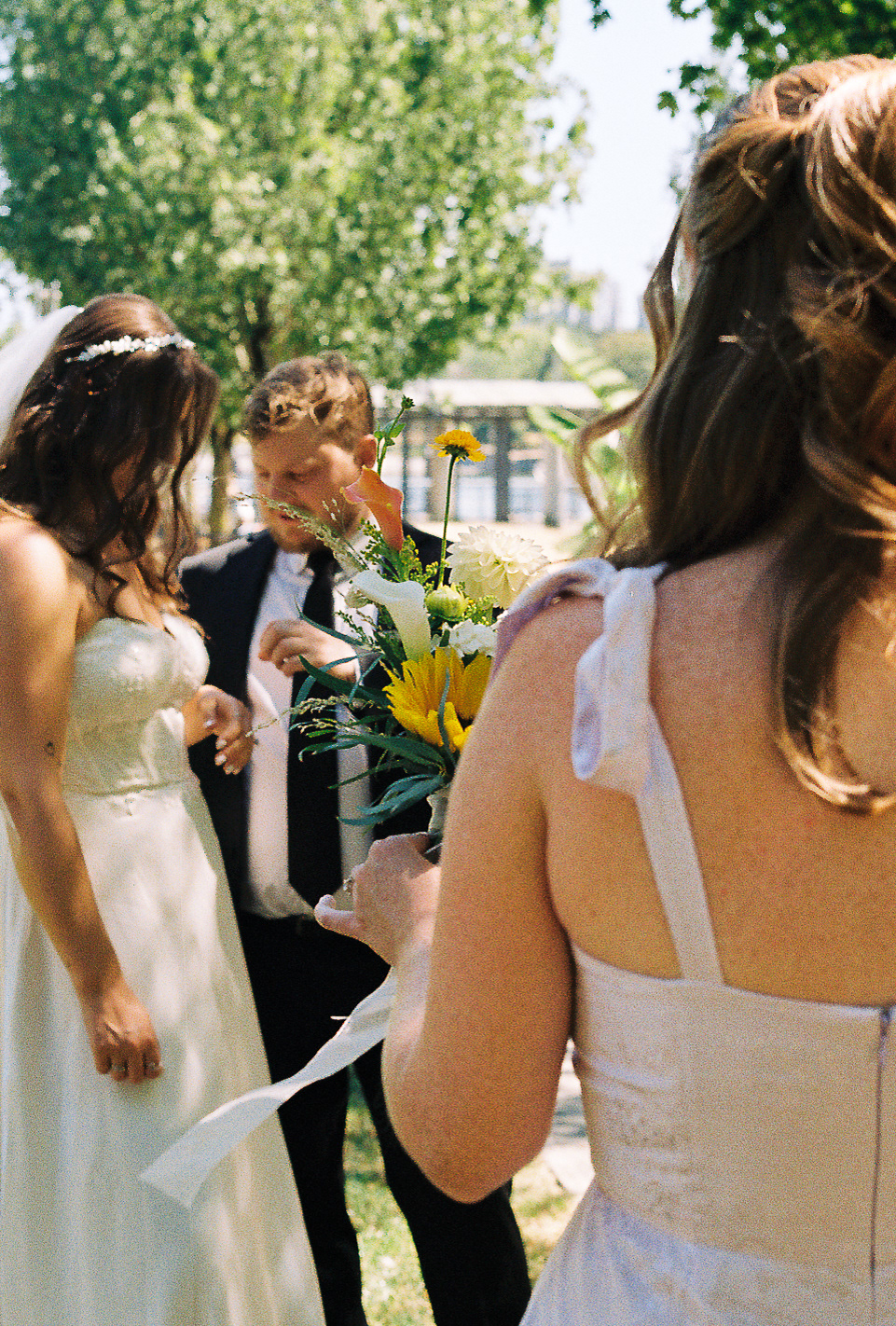 Candid moments during a Vancouver Yaletown wedding captured on 35mm film