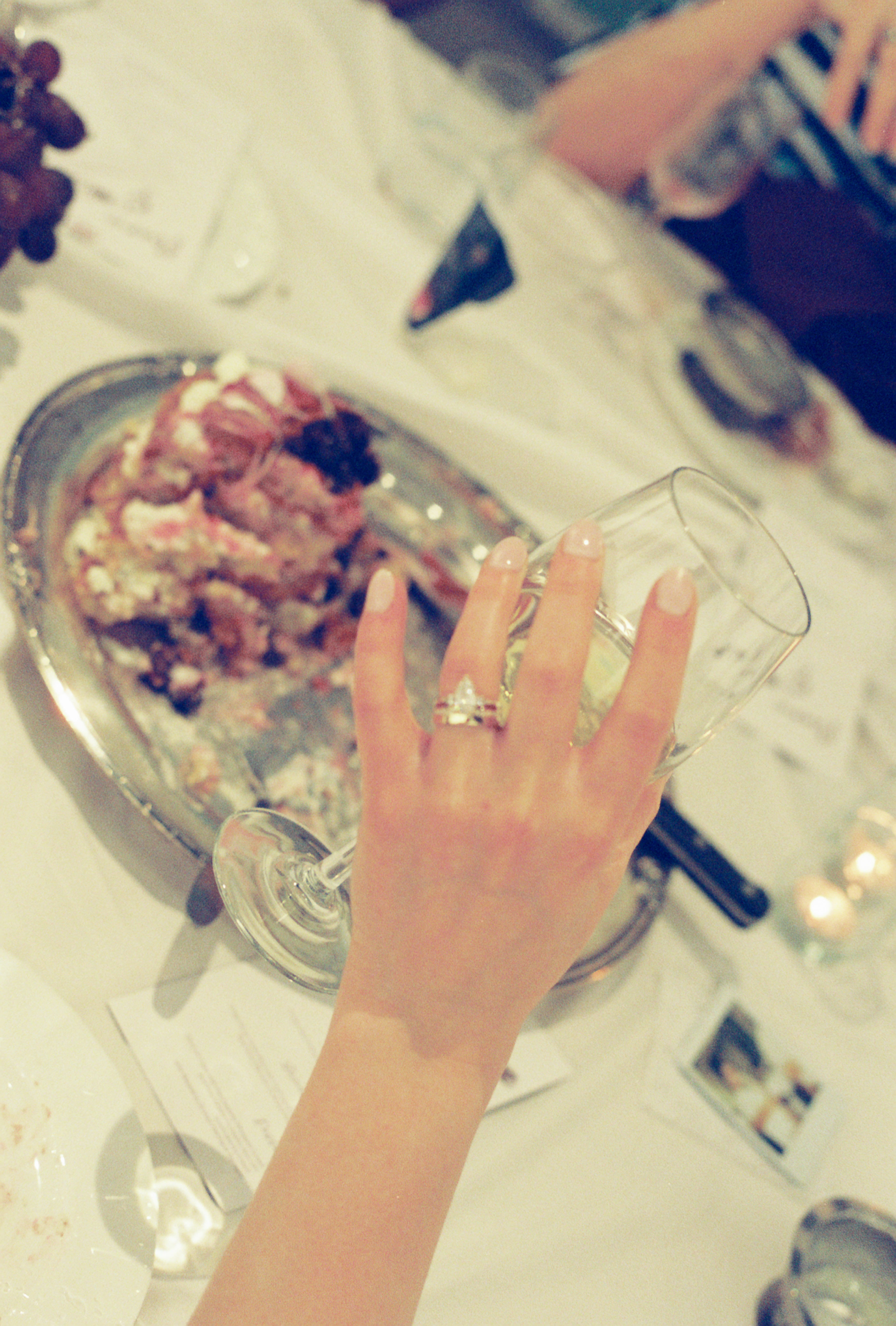 Intimate wedding dinner captured on 35mm film 