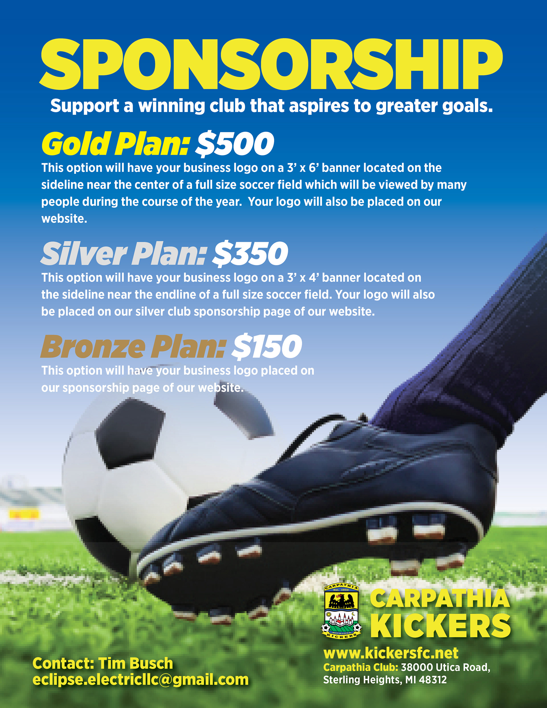 Promotion for Sponsorship opportunities to generate funds