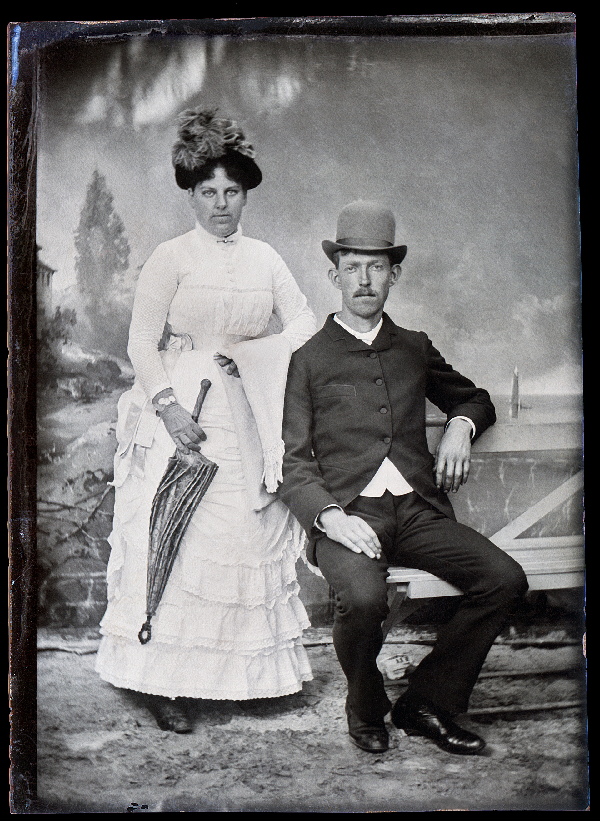 Portrait tintype of a man and a woman.