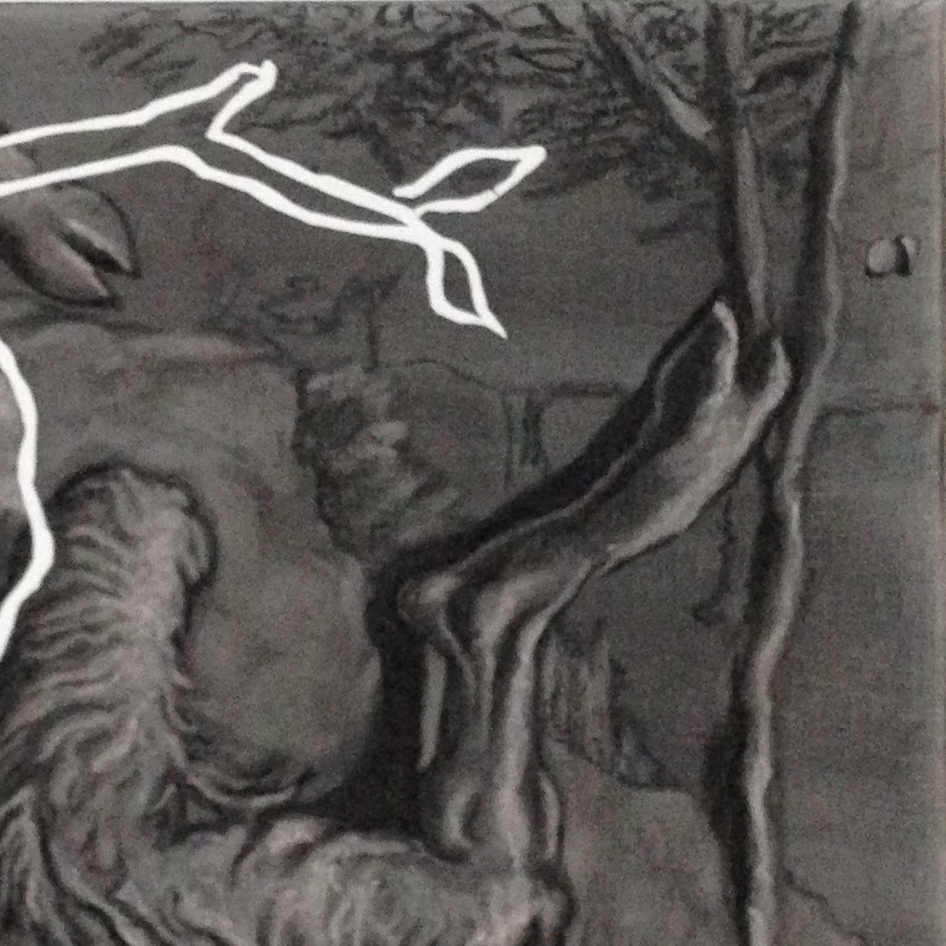 "Le peintre n'est pas un marcheur sur les œufs", série "Les bons conseils", fusain sur toile, 54x81 cm, détail