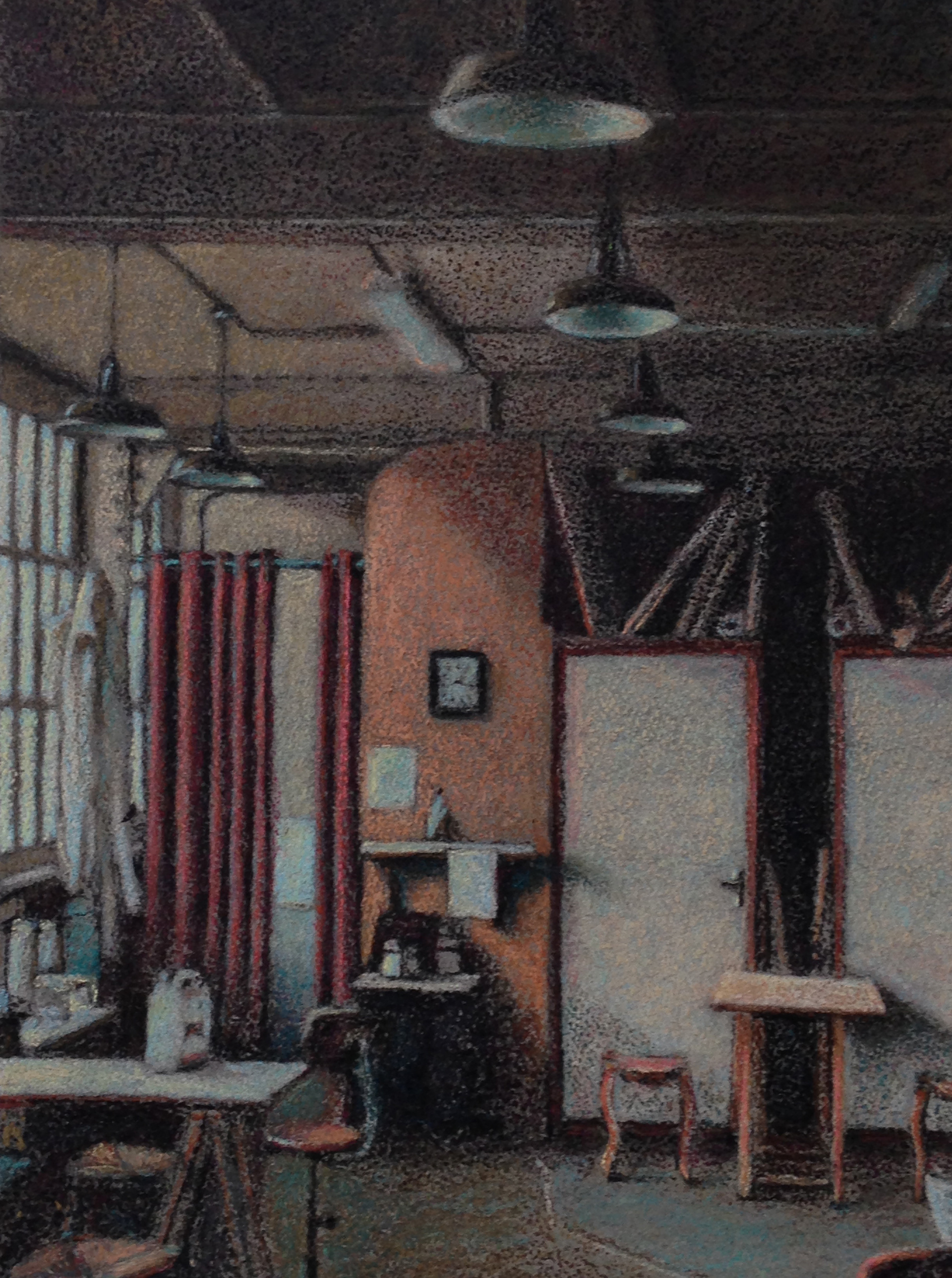 "Diorama II", fusain et pastels sur papier Arches, 57 x 38,5 cm, détail