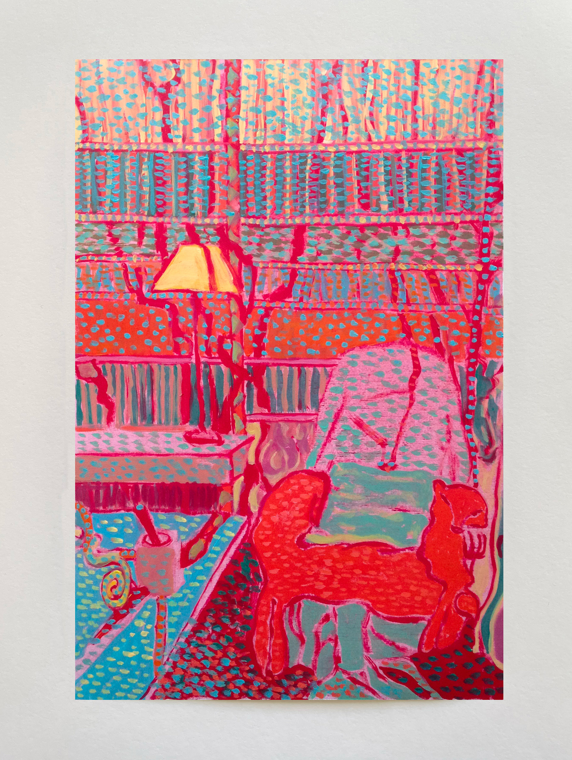 "Intérieur au fauteuil rose" I, série "Options", technique mixte sur papier, 29 x 19 cm