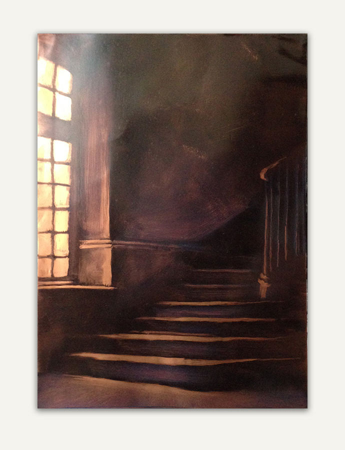 "Insides-outsides", huile sur feuille d'aluminium cuivrée, 40 x 30 cm