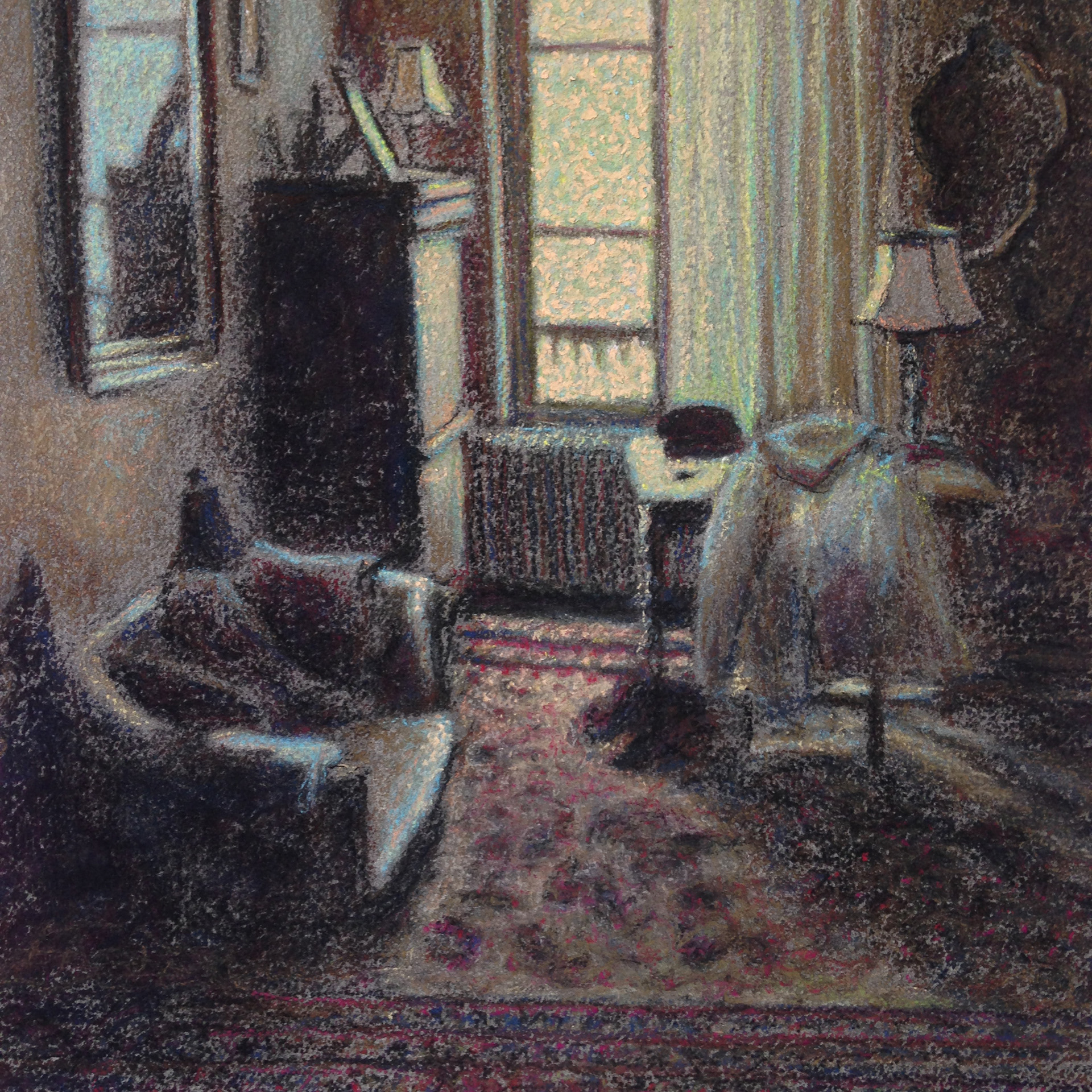 "Diorama I", fusain et pastels sur papier Arches, 57 x 38,5 cm, détail