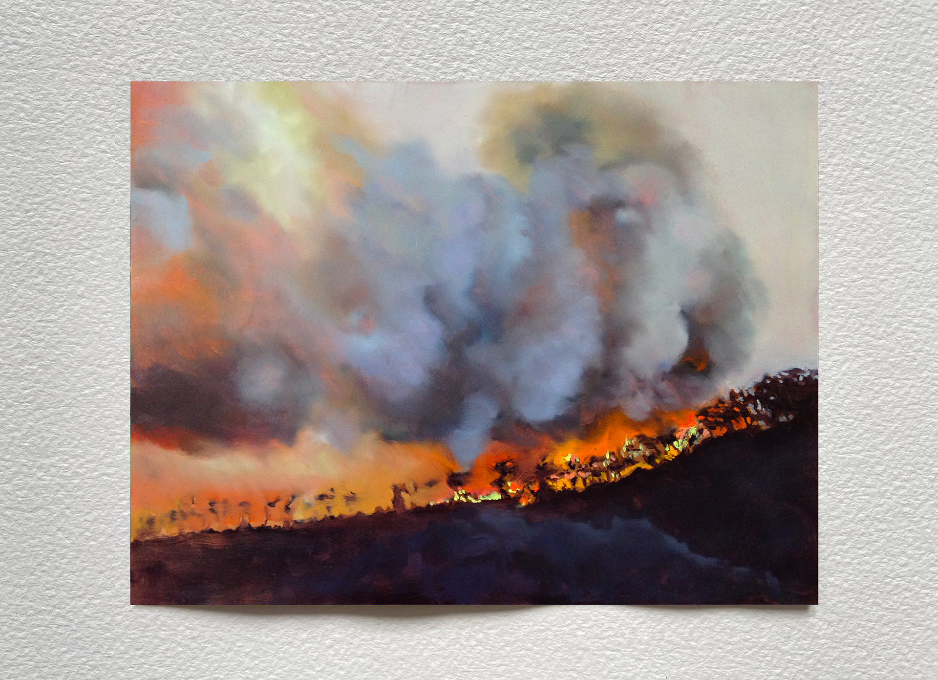 "Incendie II", huile sur cuivre, 30 x 40 cm