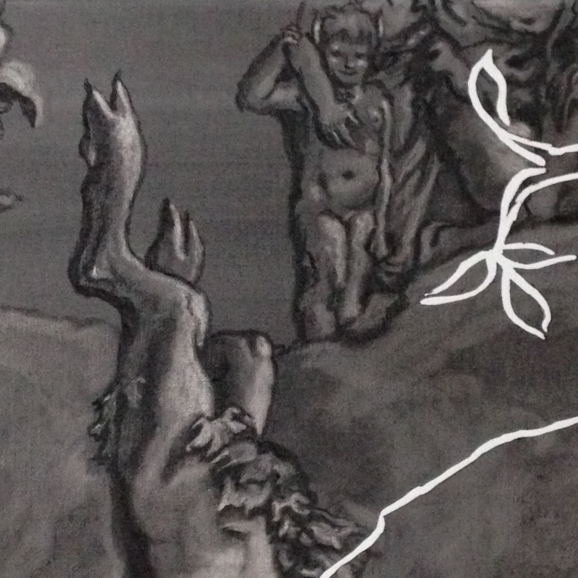 "Le peintre n'est pas un marcheur sur les œufs", série "Les bons conseils", fusain sur toile, 54x81 cm, détail