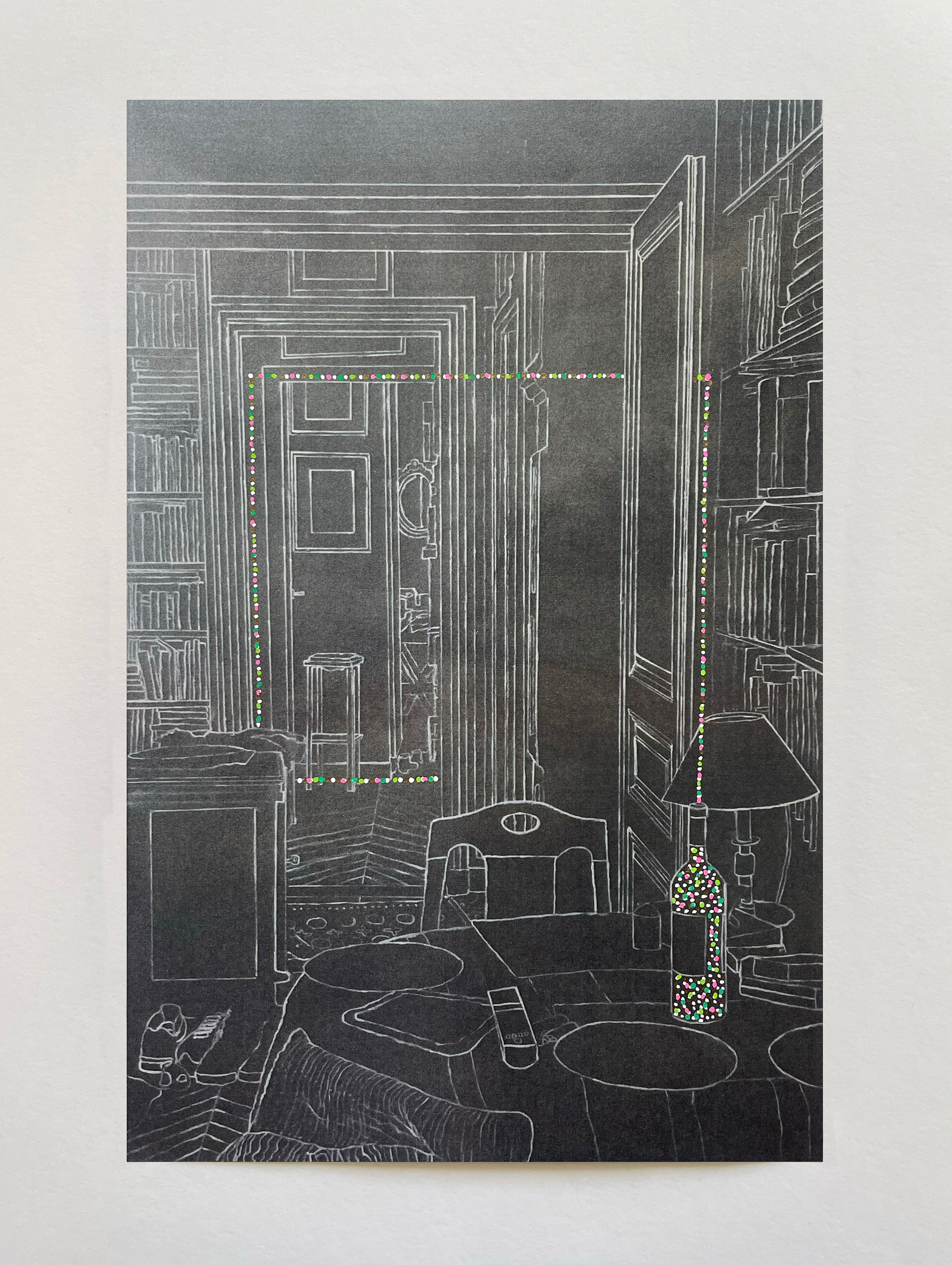 "Intérieur à la table ronde" XV, série "Options", technique mixte sur papier, 29 x 19 cm