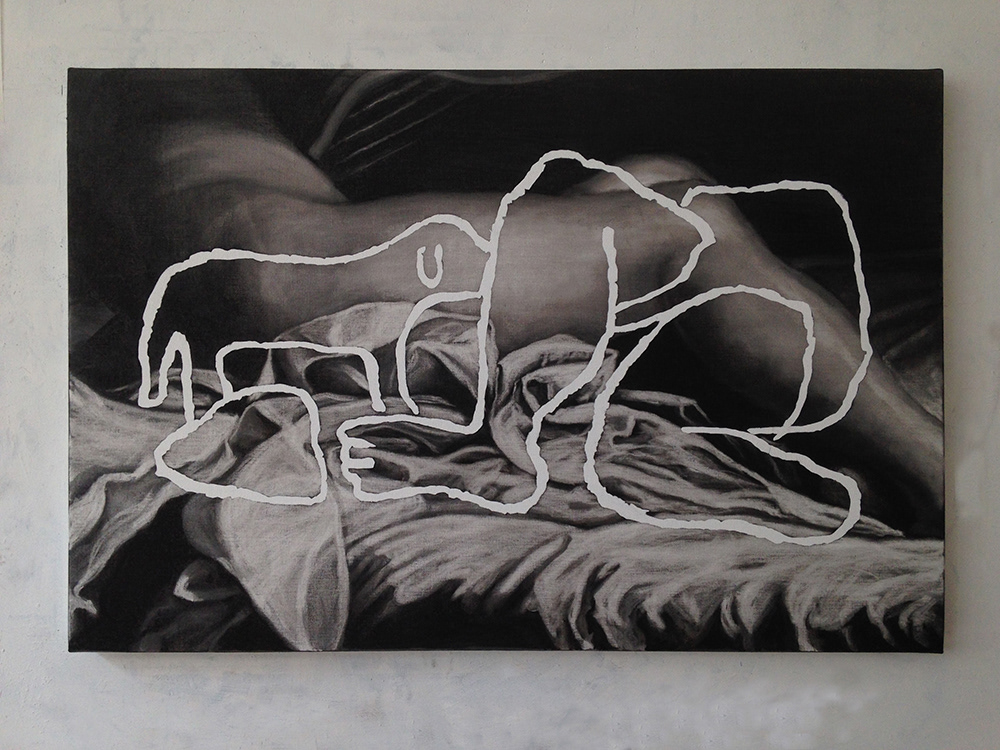 Nostalgie au premier degré - fusain et huile sur toile - 54 x 81 cm