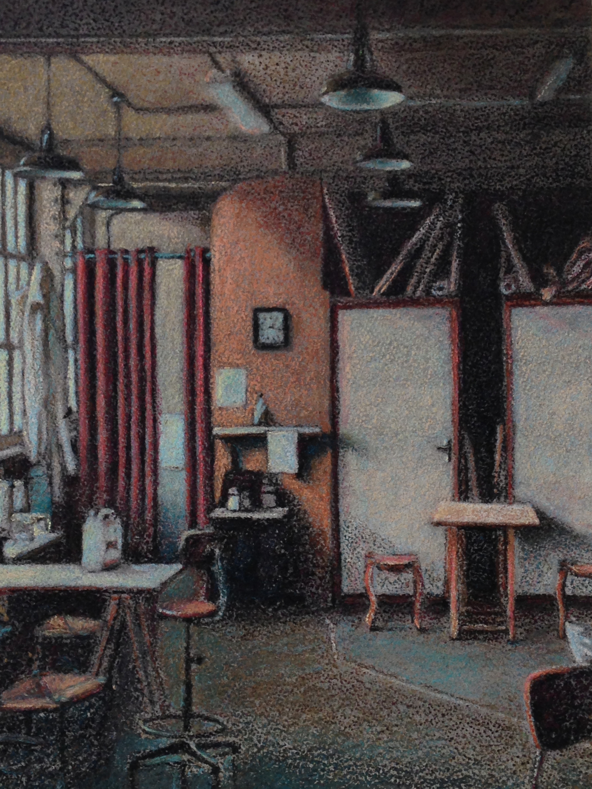 "Diorama II", fusain et pastels sur papier Arches, 57 x 38,5 cm, détail