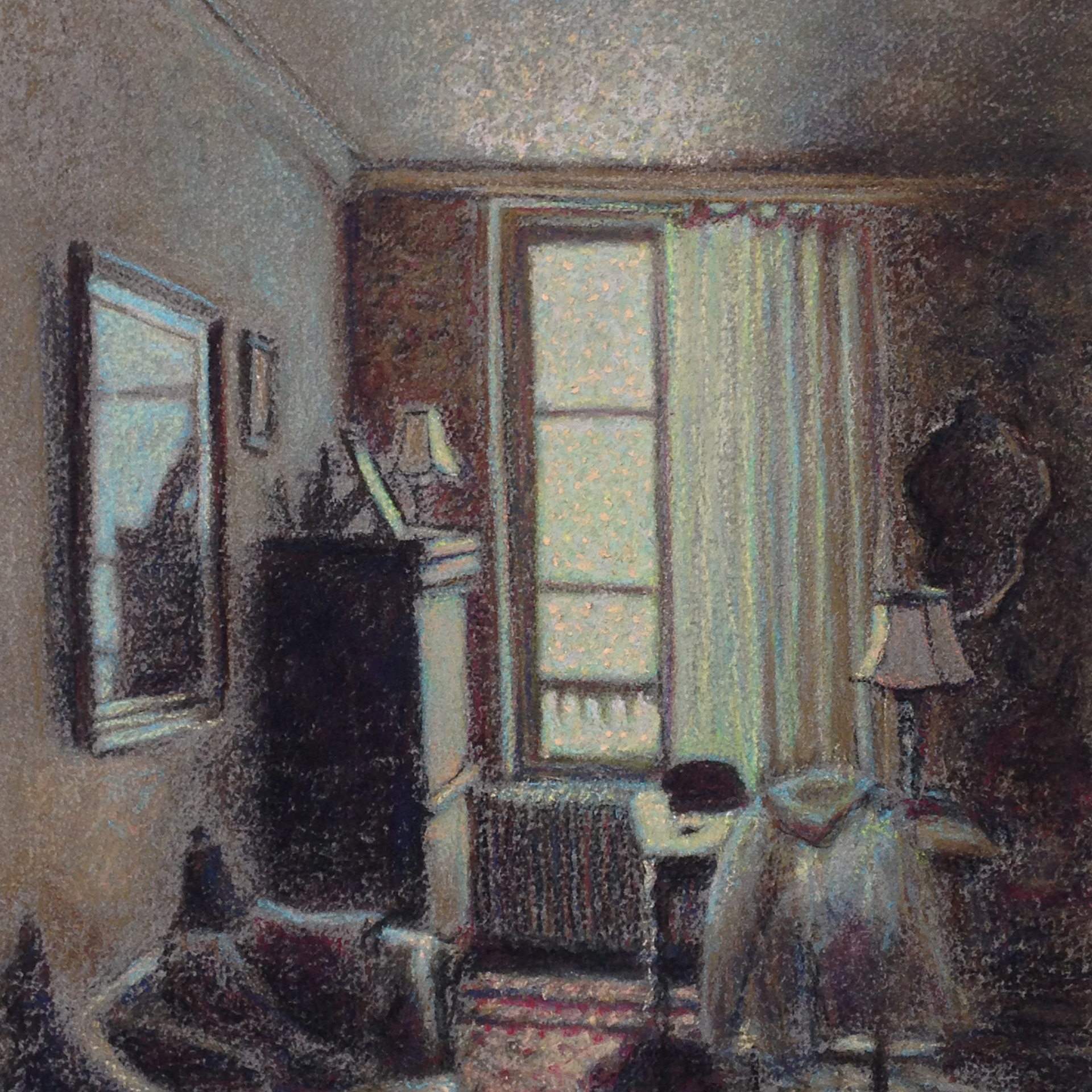 "Diorama I", fusain et pastels sur papier Arches, 57 x 38,5 cm, détail