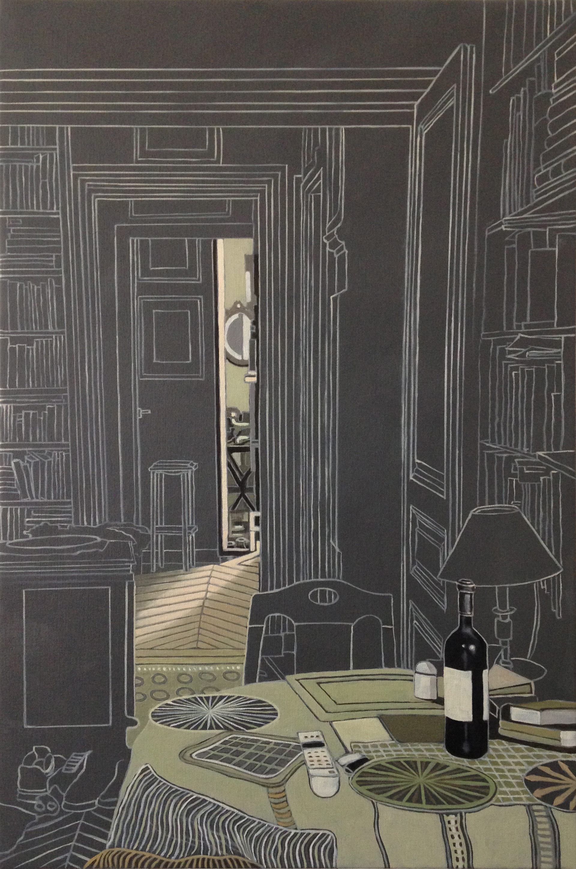 "Intérieur à la table ronde" II, série "Options", huile sur toile, 81 x 54 cm