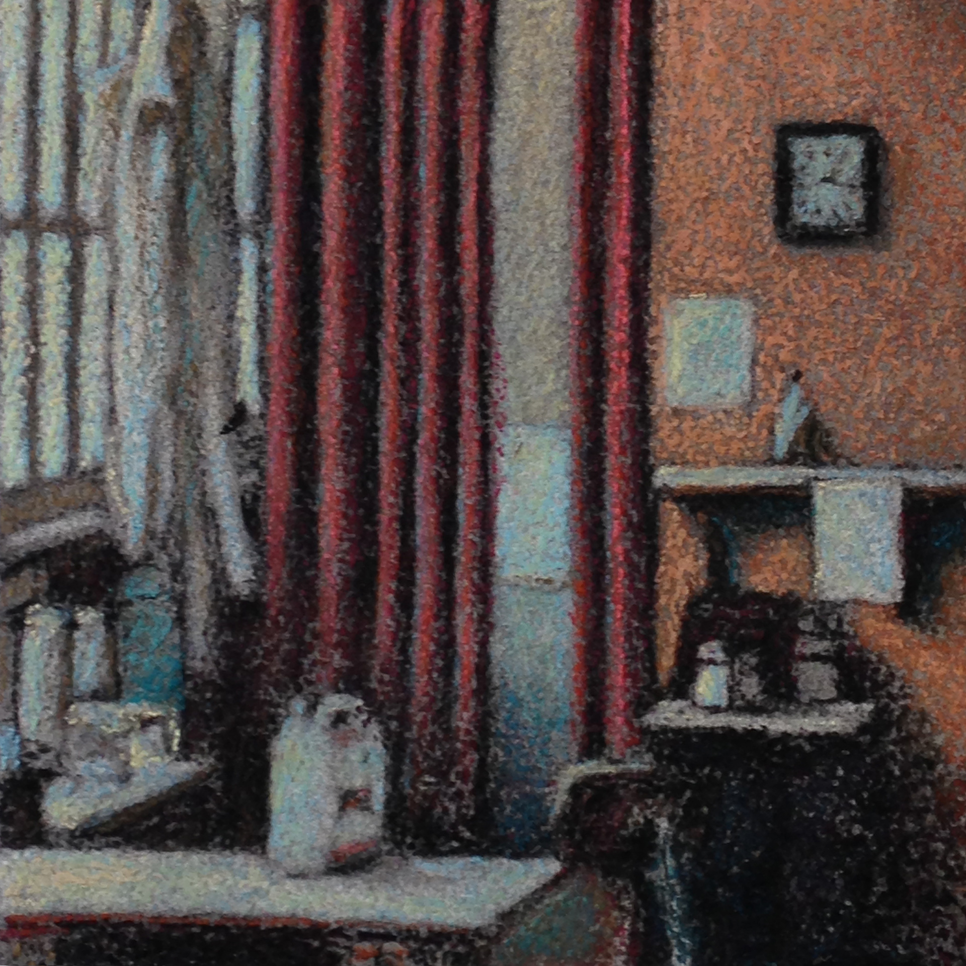 "Diorama II", fusain et pastels sur papier Arches, 57 x 38,5 cm, détail