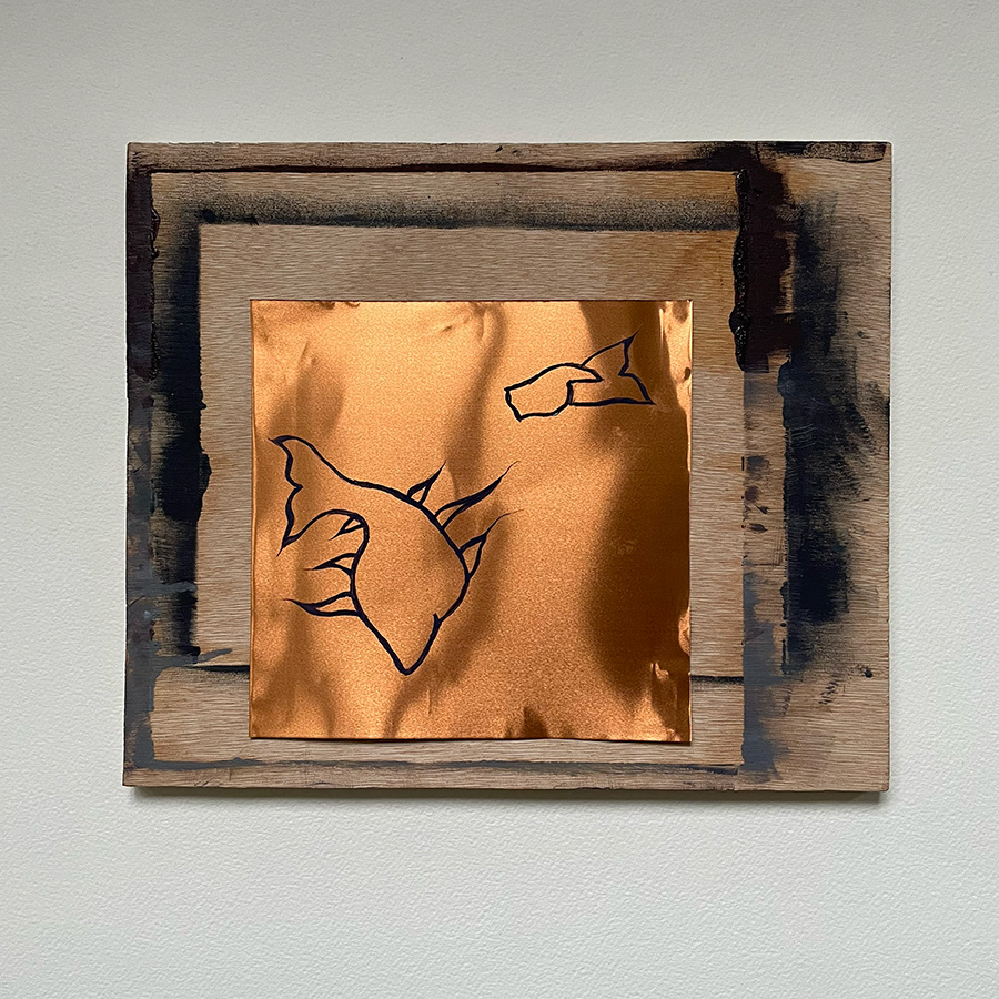 « Phénomènes », huile sur cuivre et collage sur bois, 30x30 cm