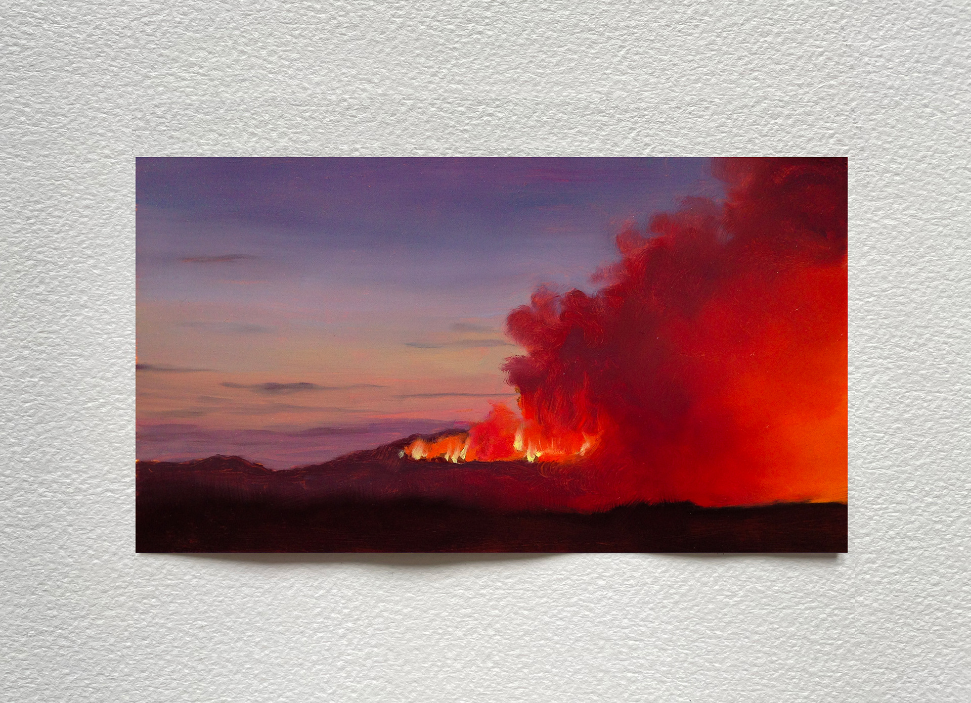 "Incendie III", huile sur cuivre, 10 x 18 cm