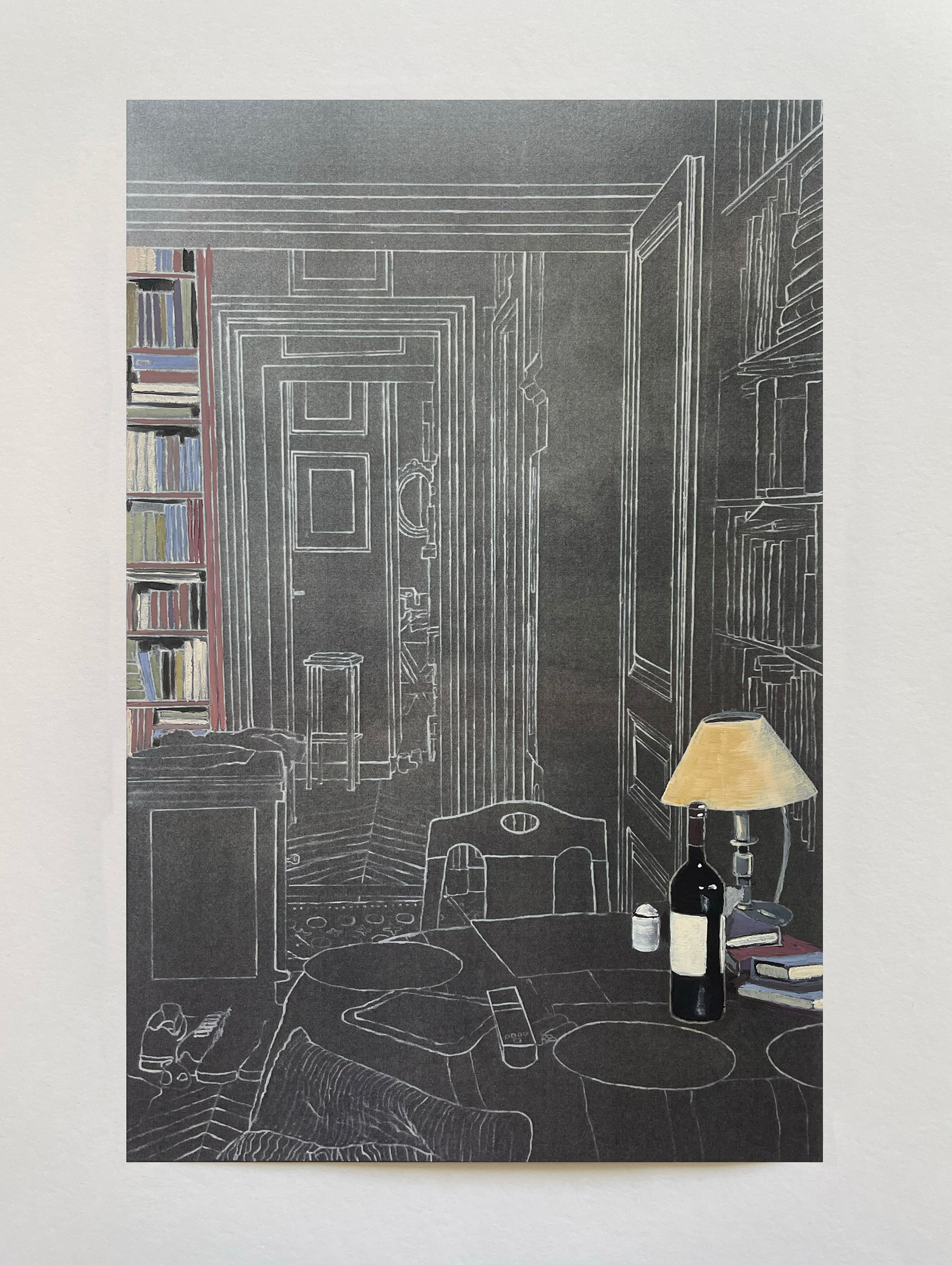 "Intérieur à la table ronde" III, série "Options", technique mixte sur papier, 29 x 19 cm