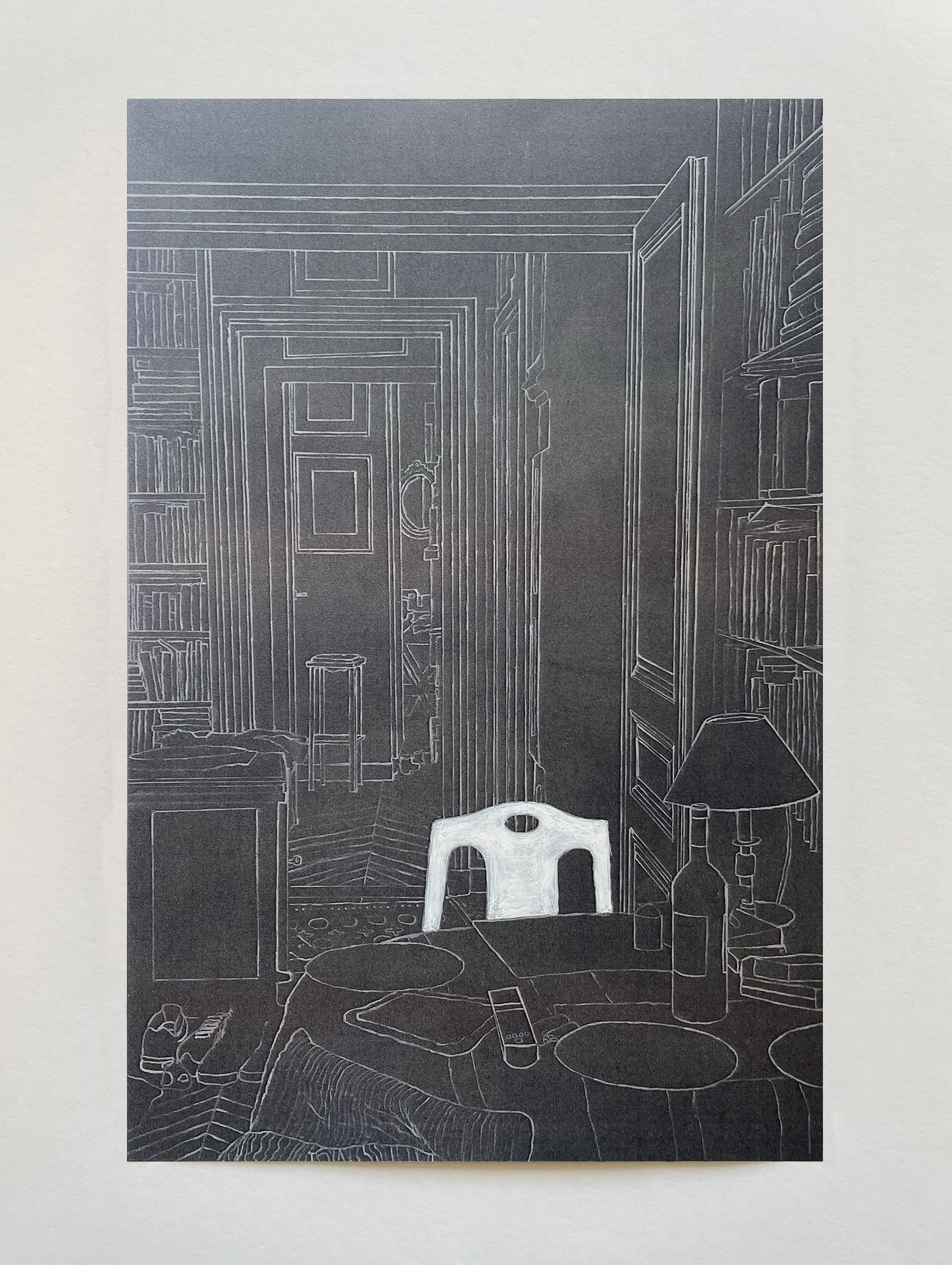 "Intérieur à la table ronde" VI, série "Options", technique mixte sur papier, 29 x 19 cm