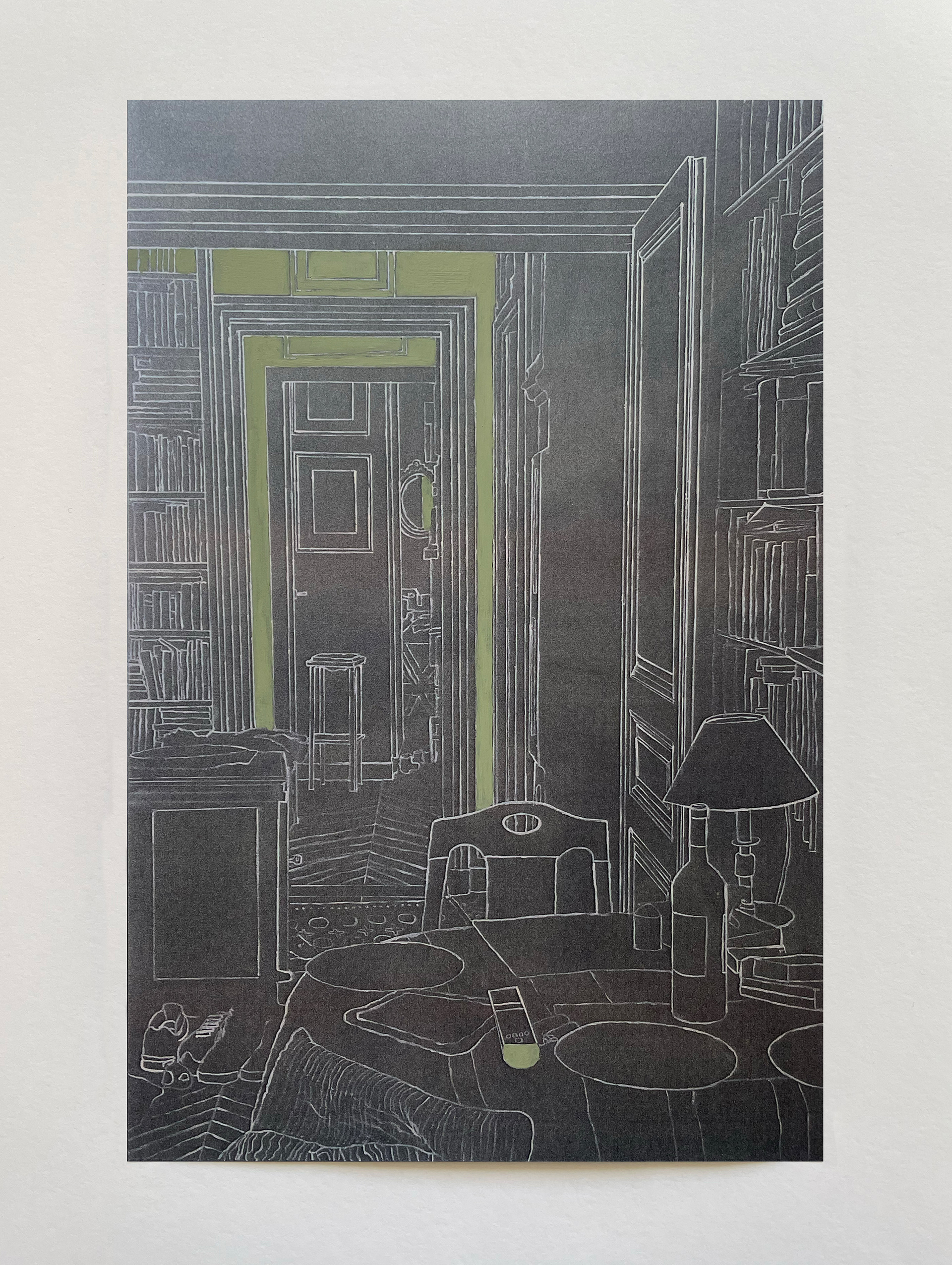 "Intérieur à la table ronde" IV, série "Options", technique mixte sur papier, 29 x 19 cm