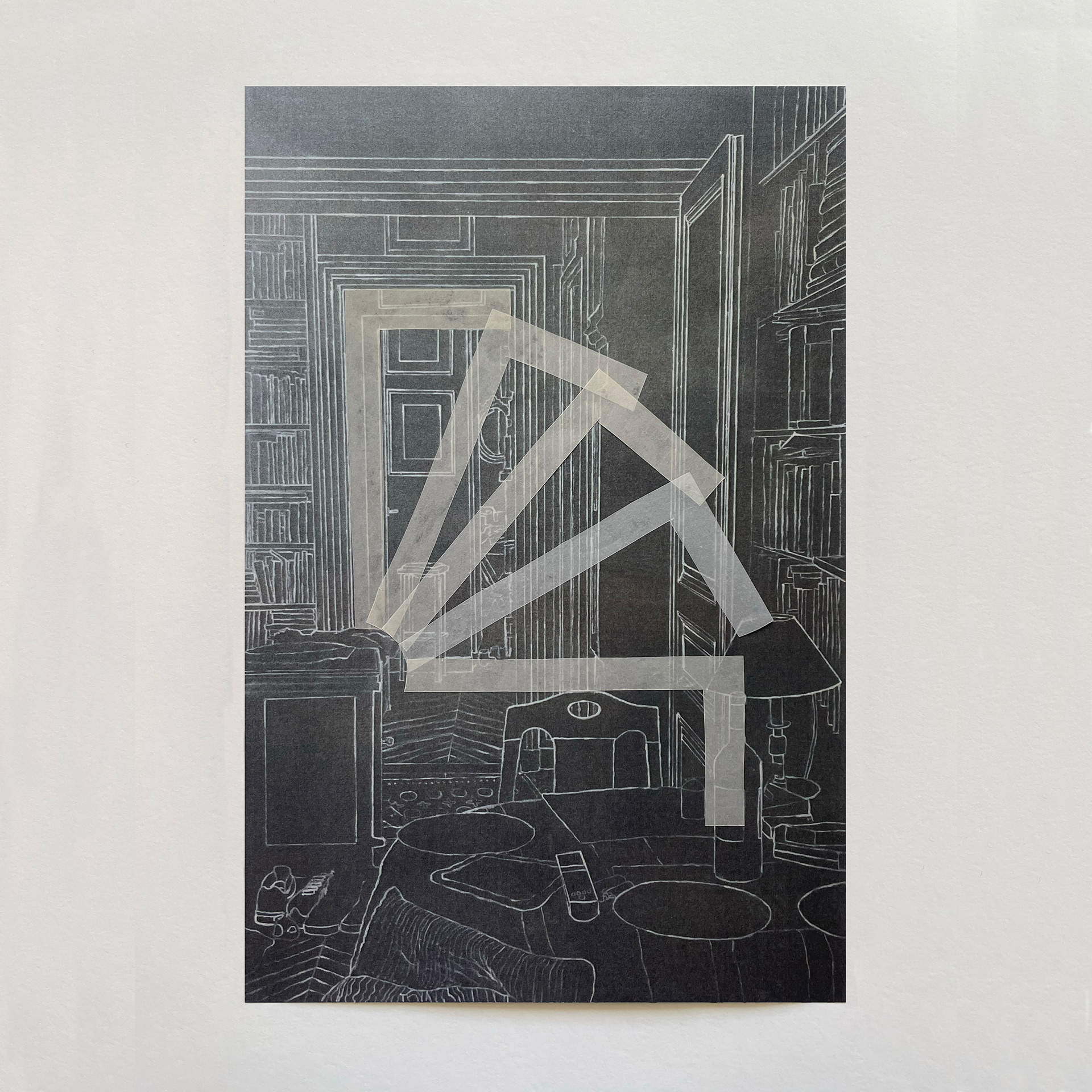 "Intérieur à la table ronde" XII, série "Options", technique mixte sur papier, 29 x 19 cm