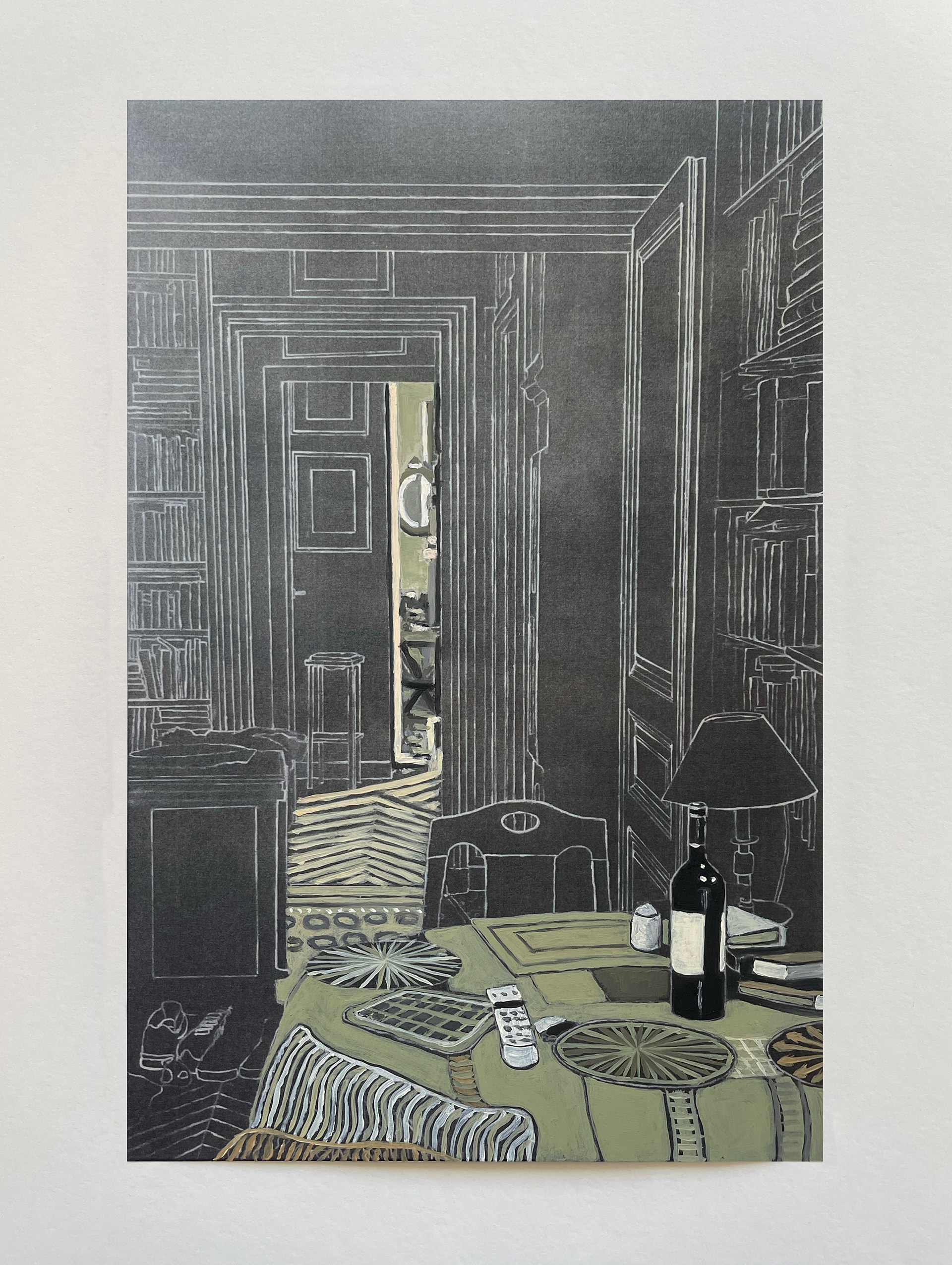 "Intérieur à la table ronde" I, série "Options", technique mixte sur papier, 29 x 19 cm
