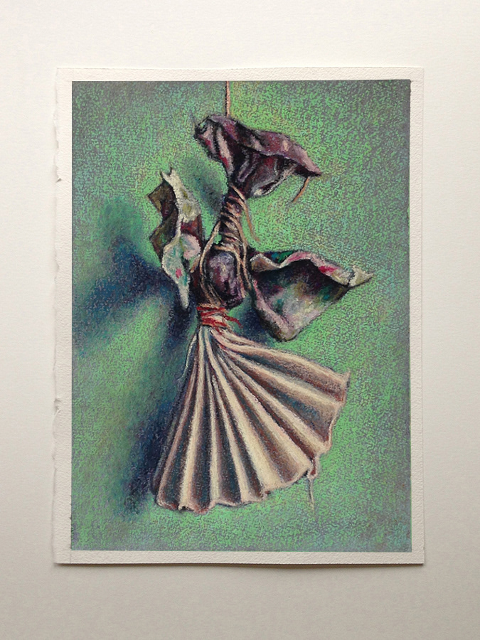 "Poupée-chiffon" ou "Poupée de Jacques n°3, fusain et pastels sur papier, 37x27 cm