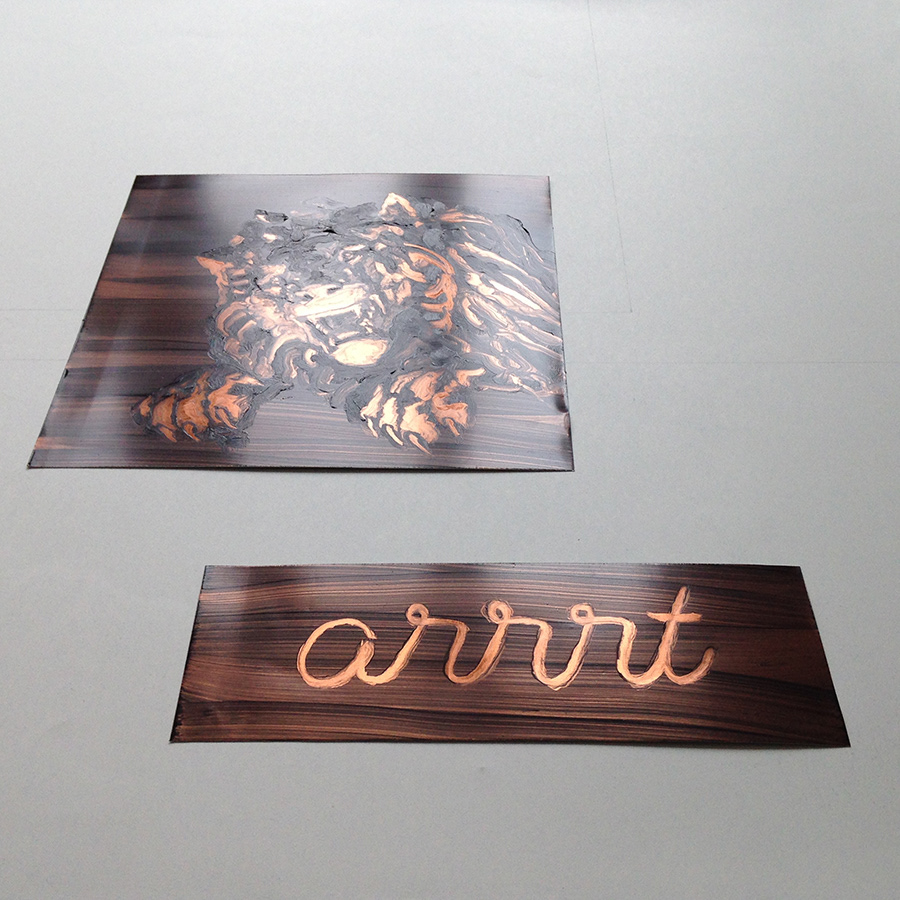 "Aaart", huile sur feuille d'aluminium cuivrée