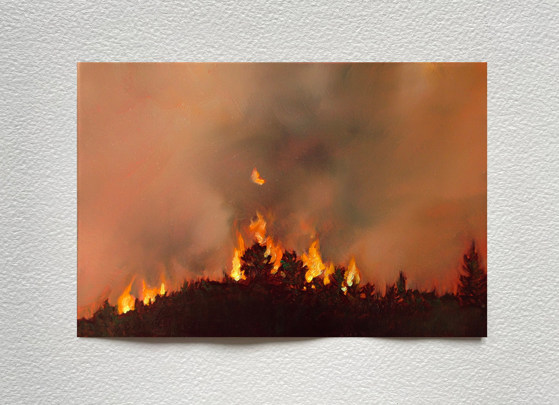 "Incendie IV", huile sur cuivre, 10 x 15 cm