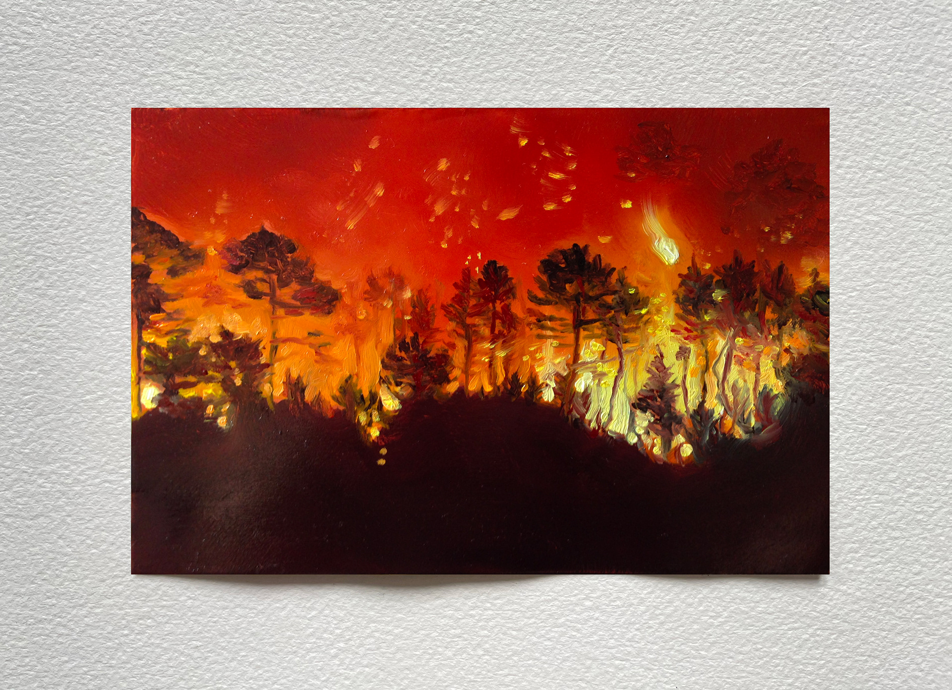 "Incendie V", huile sur cuivre, 10 x 15 cm