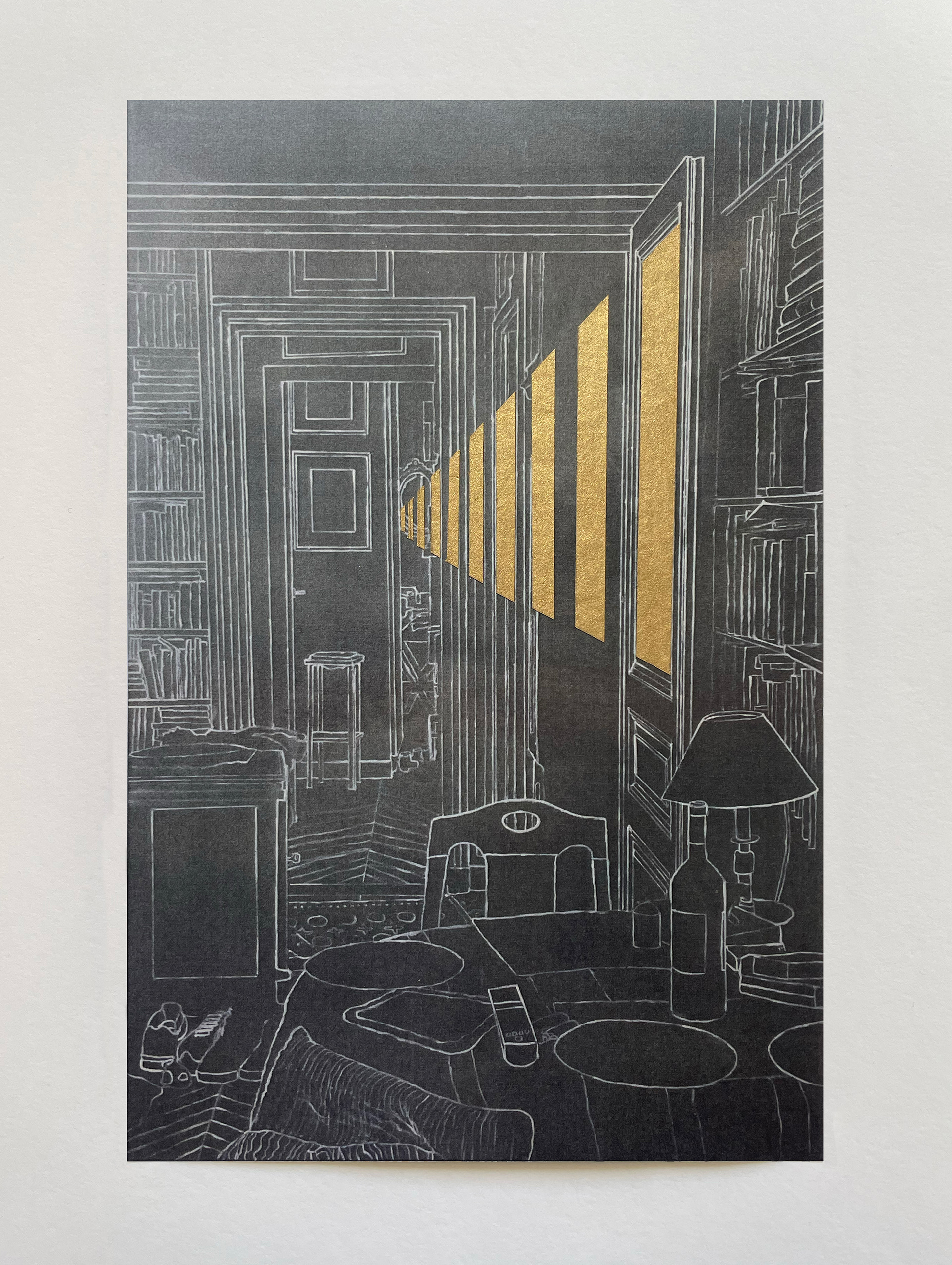 "Intérieur à la table ronde" V, série "Options", technique mixte sur papier, 29 x 19 cm