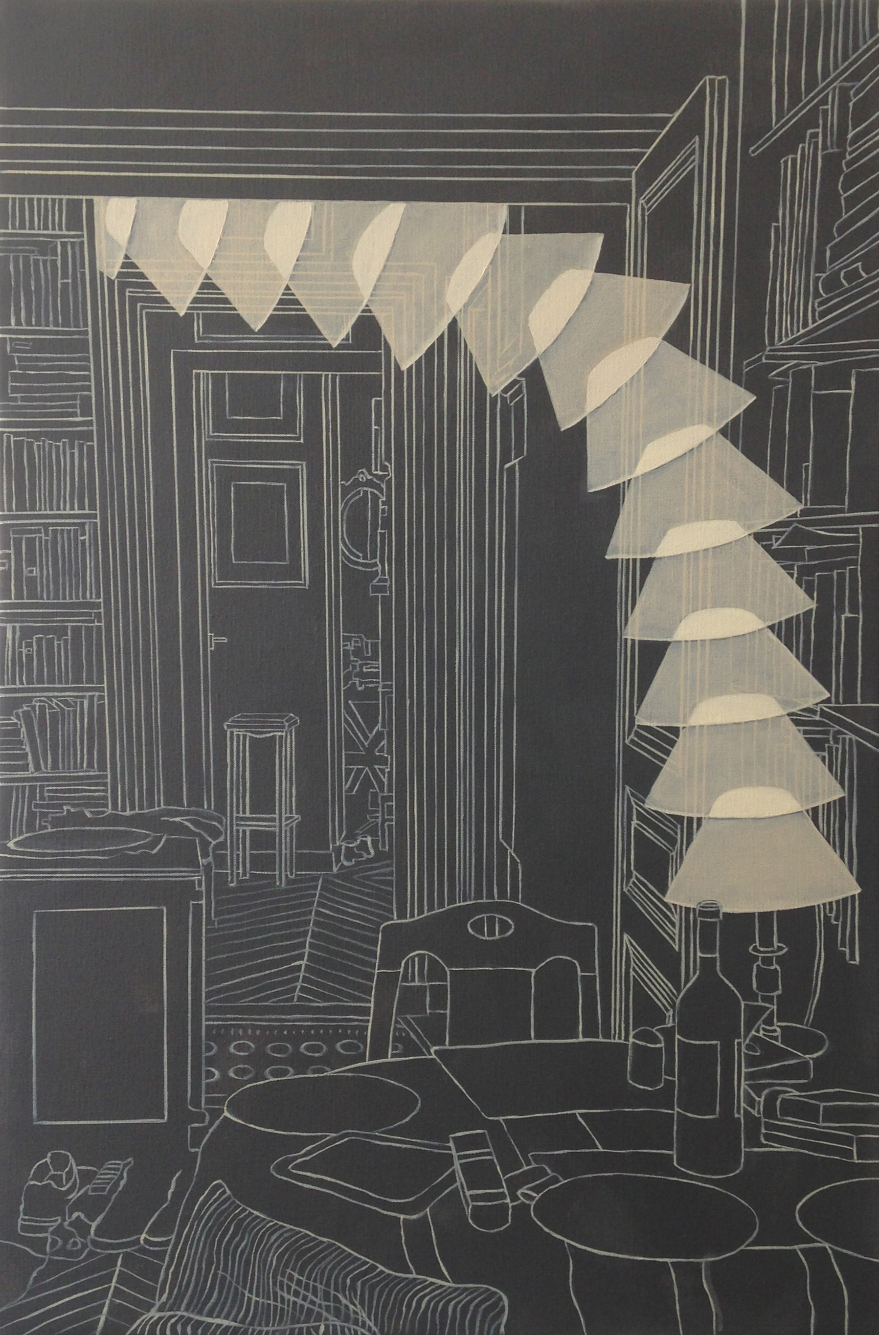 "Intérieur à la table ronde" III, série "Options", huile sur toile, 81 x 54 cm