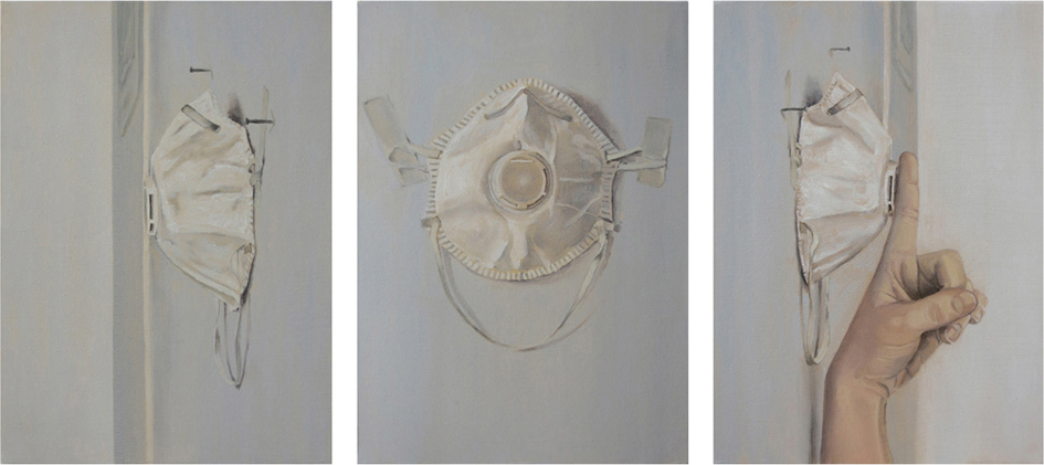SECRETS 1,2,3 (montage en triptyque) Huile sur toile (46 x 33 cm chaque toile) - © ADAGP, Paris