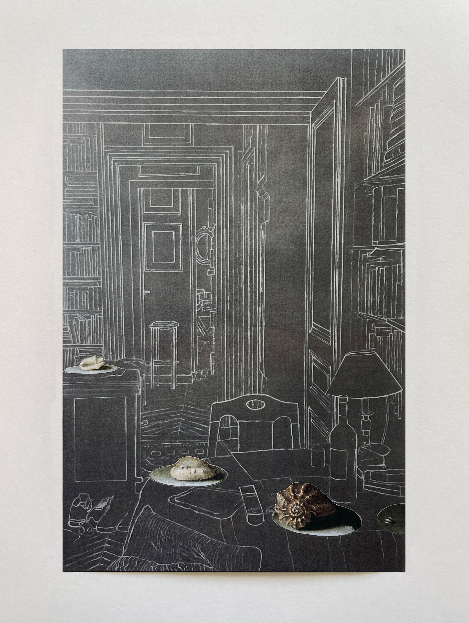 "Intérieur à la table ronde" II, série "Options", technique mixte sur papier, 29 x 19 cm